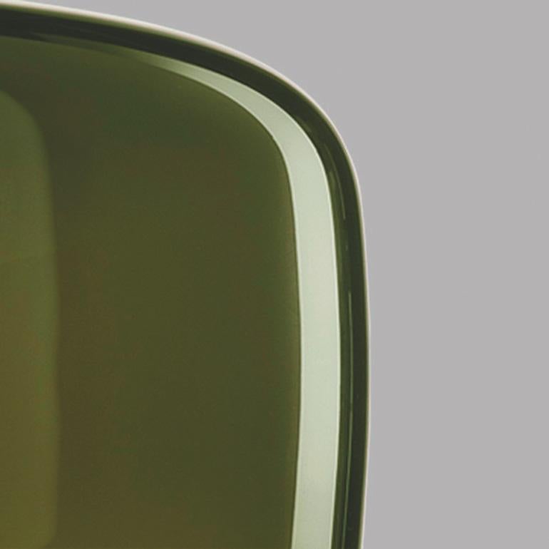 italien Lampe à suspension Vistosi en verre vert ancien transparent et finition en acier mat en vente