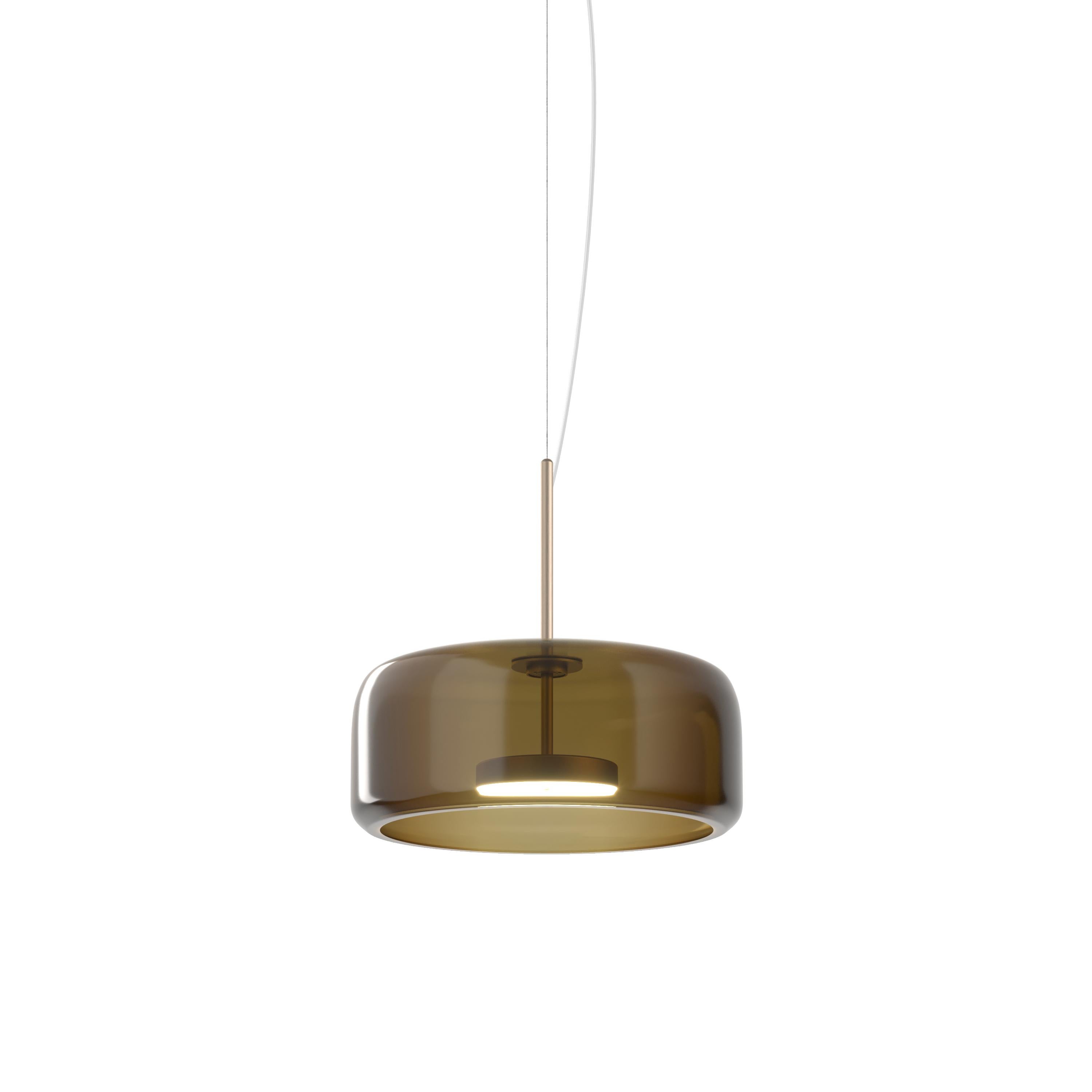 Moderne Lampe à suspension Jube de Vistosi en verre transparent terre brûlé et finition or mat en vente