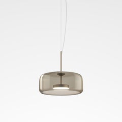 Vistosi Jube, lampada a sospensione in vetro trasparente fumé e finitura in acciaio opaco