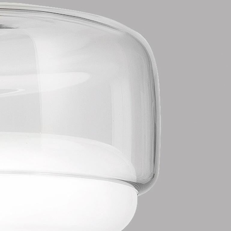 Italian Vistosi Pendant Light in Crystal White Glass And Matt Steel Finish For Sale