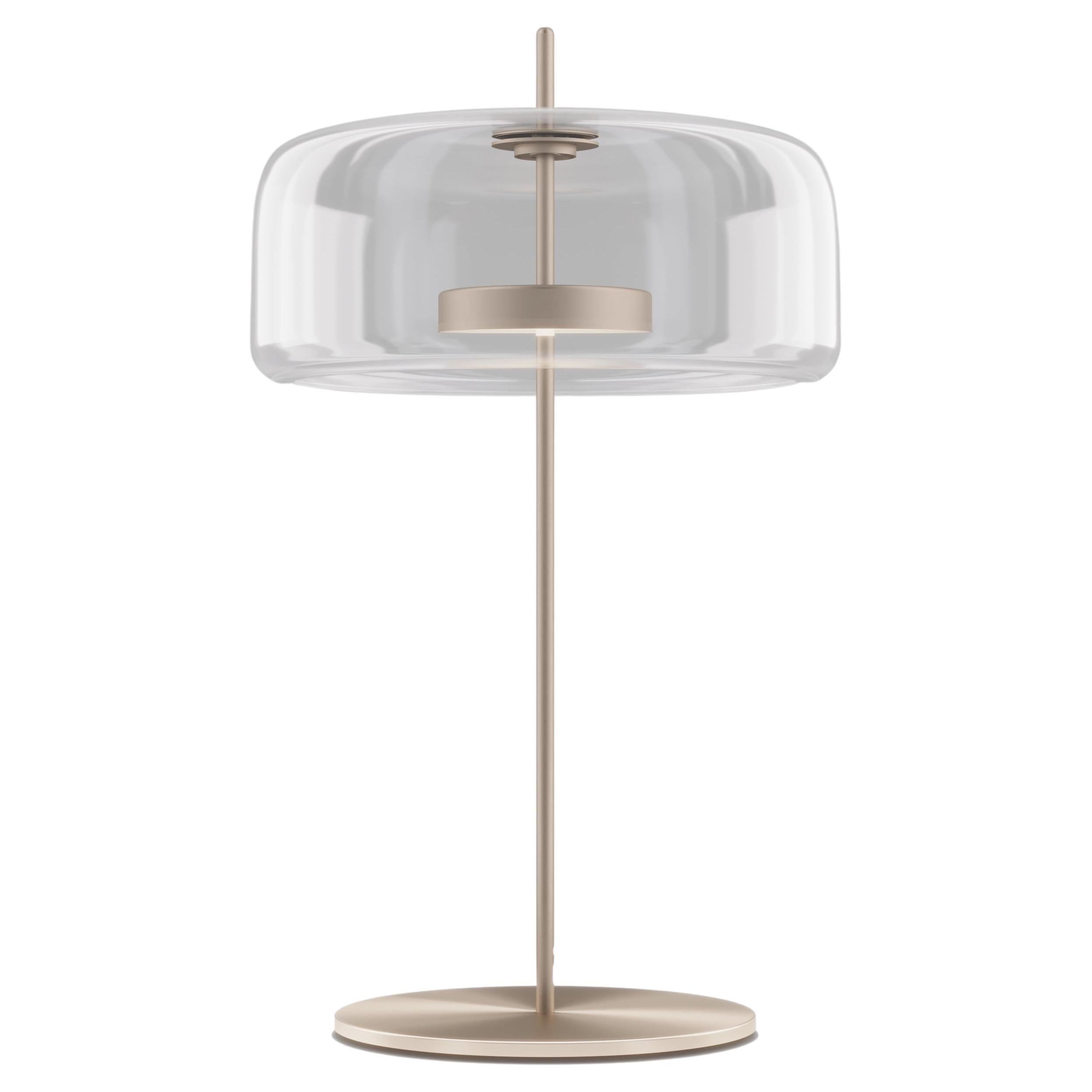 Vistosi Würfel-Tischlampe aus transparentem Kristallglas und mattem Goldausführung