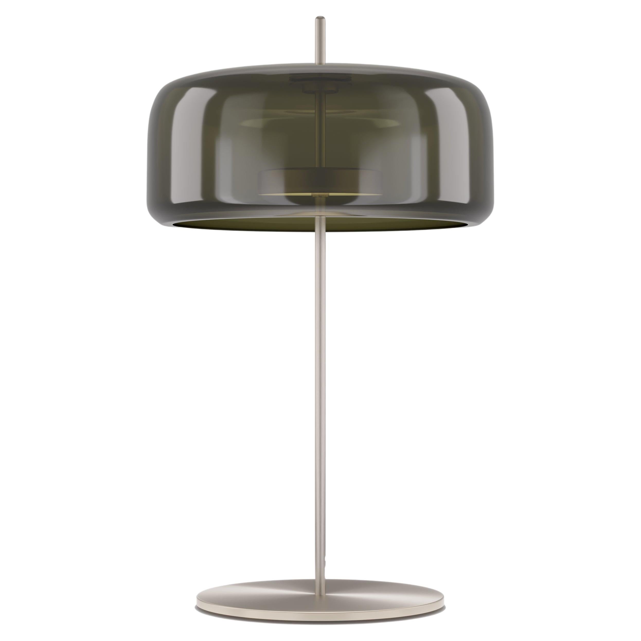 Vistosi-Krüge-Tischlampe aus altem grünem, durchsichtigem Glas und mattem Stahl