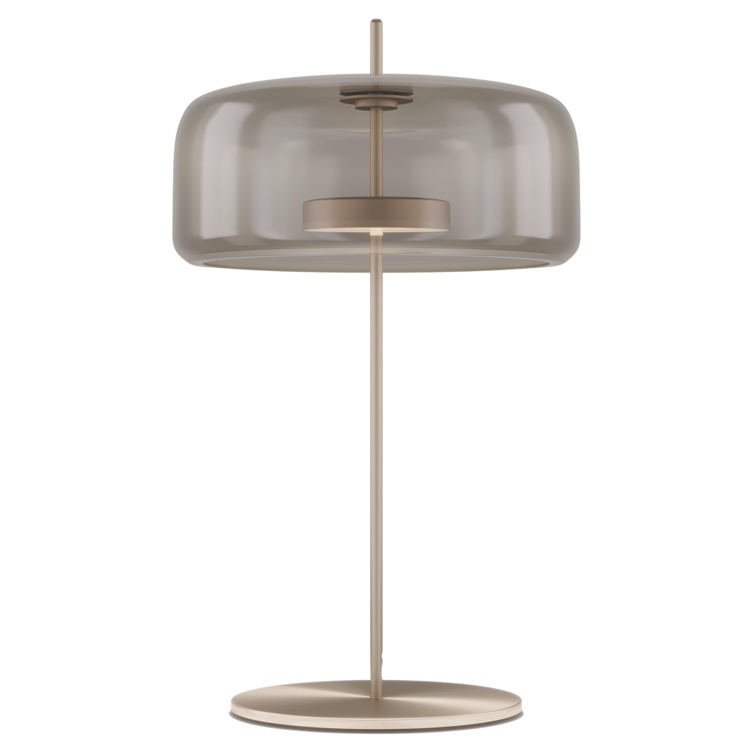 Vistosi Würfel-Tischlampe aus rauchfarbenem, durchsichtigem Glas und mattem Gold