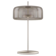 Vistosi-Krüge-Tischlampe aus rauchfarbenem, durchsichtigem Glas und mattem Stahl