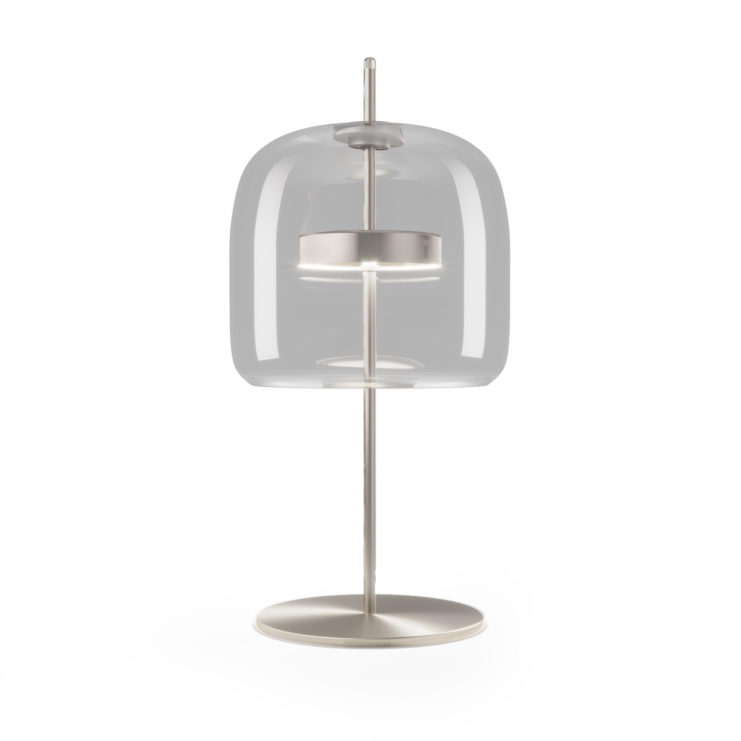 Modern Vistosi Jube Table Lamp in Crystal Transparent Glass And Matt Steel Finish For Sale