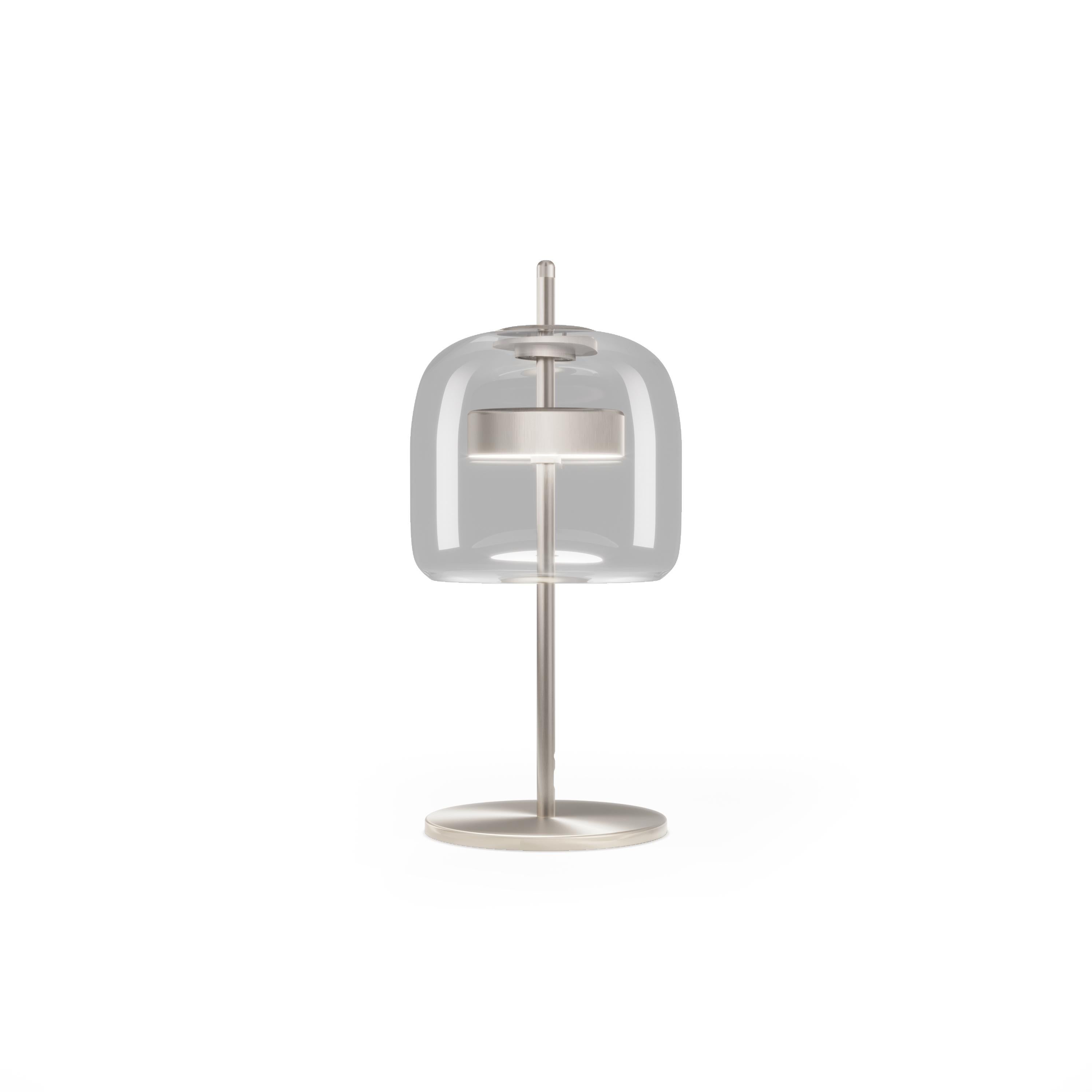 Vistosi Würfel-Tischlampe aus transparentem Kristallglas und mattem Stahlausführung (Moderne) im Angebot