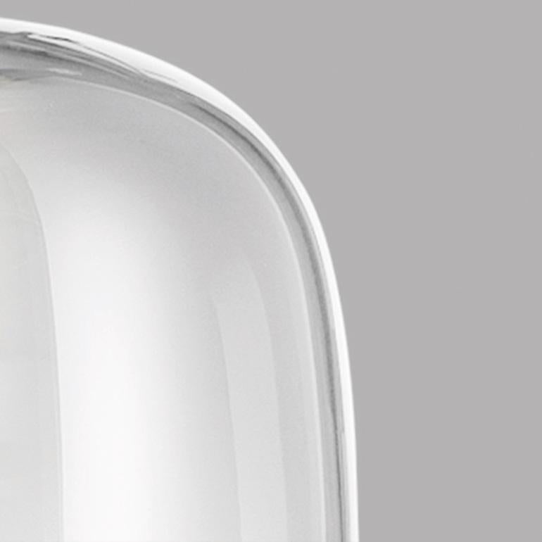 Vistosi Würfel-Tischlampe aus transparentem Kristallglas und mattem Stahlausführung (Italienisch) im Angebot
