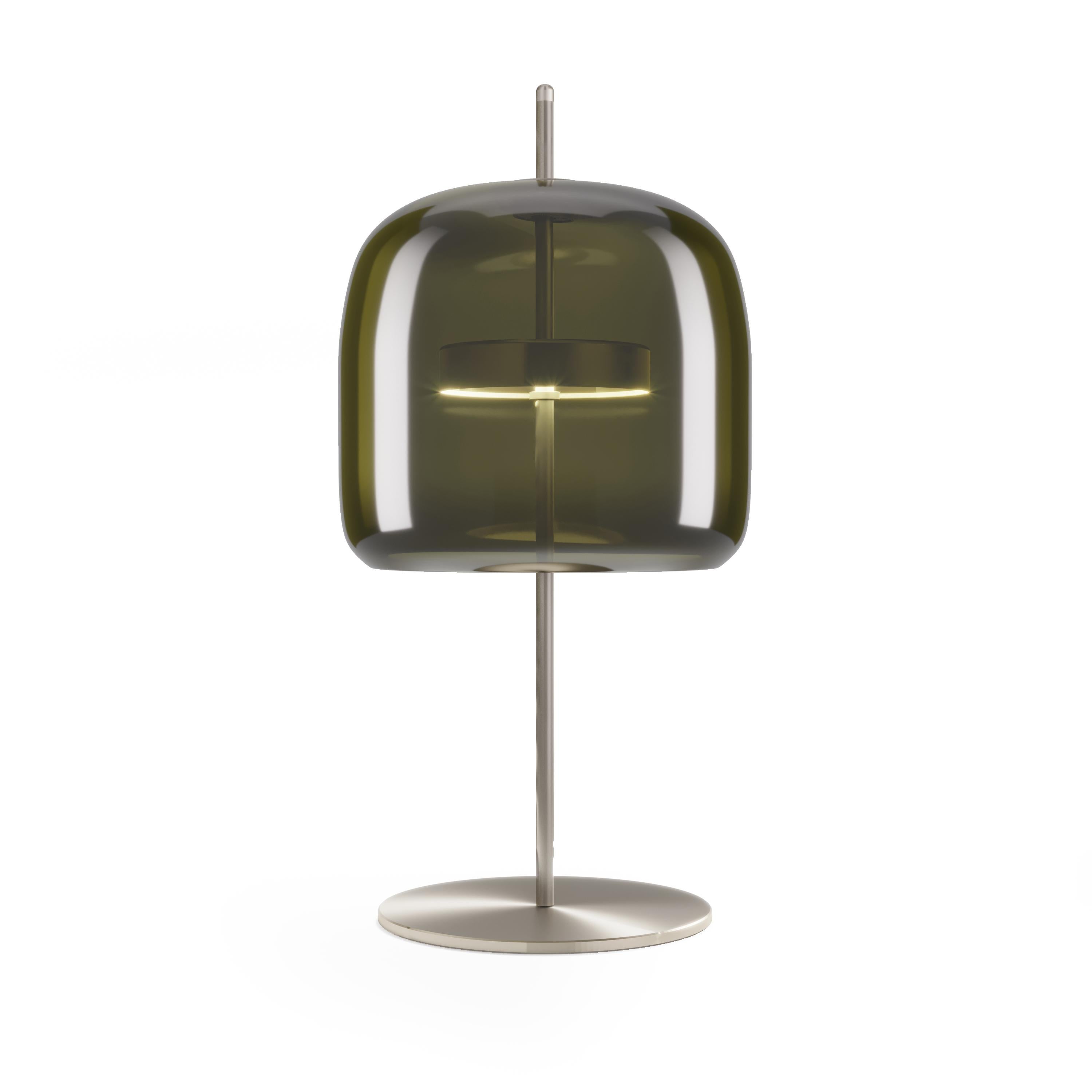 Moderne Lampe de bureau Vistosi Jube en verre transparent vert ancien et finition en acier mat en vente