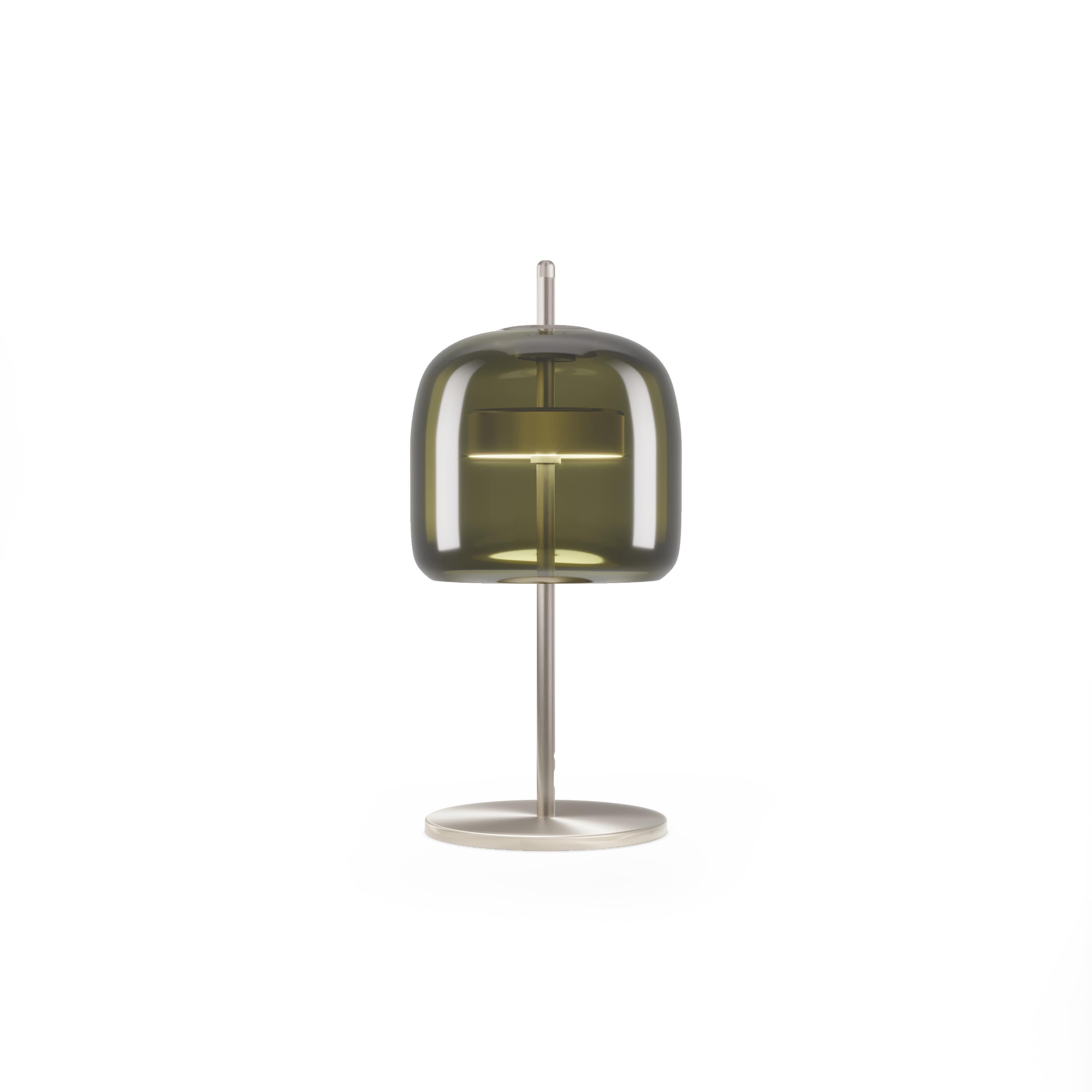 Vistosi-Krüge-Tischlampe aus altem grünem, durchsichtigem Glas und mattem Stahl (Moderne) im Angebot