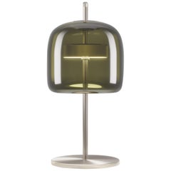 Lámpara de sobremesa Vistosi Jube de cristal transparente verde viejo y acabado en acero mate
