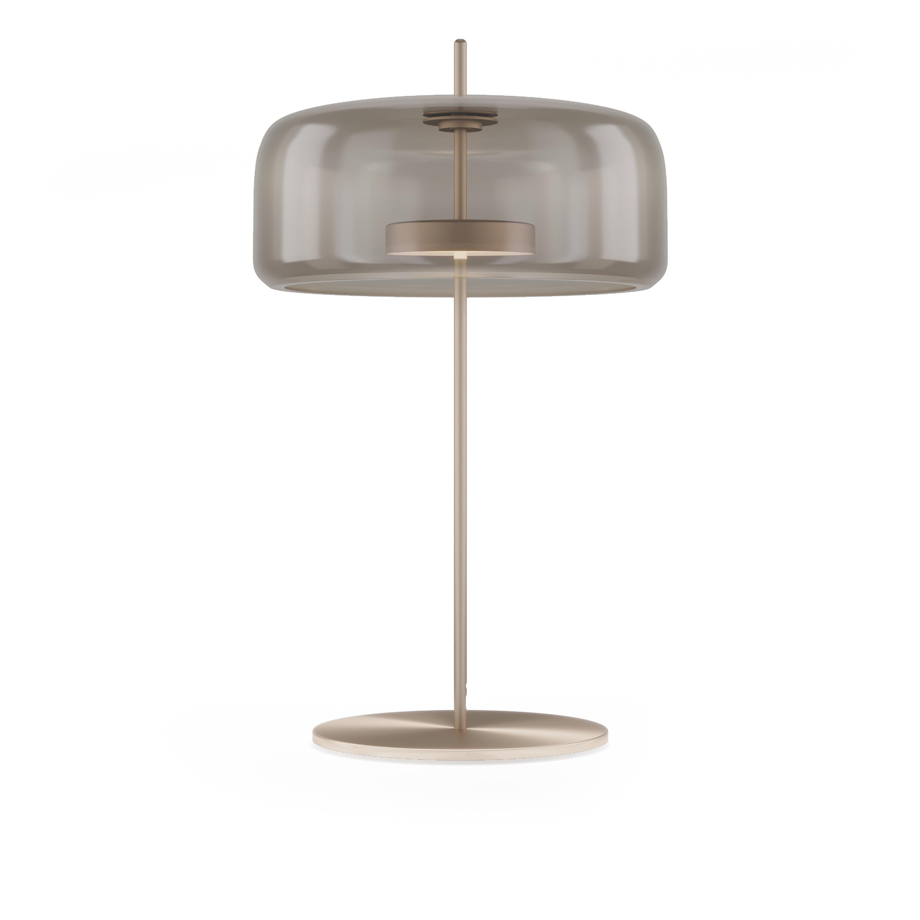 Modern Vistosi Jube Table Lamp in Smoky Transparent Glass And Matt Gold Finish For Sale