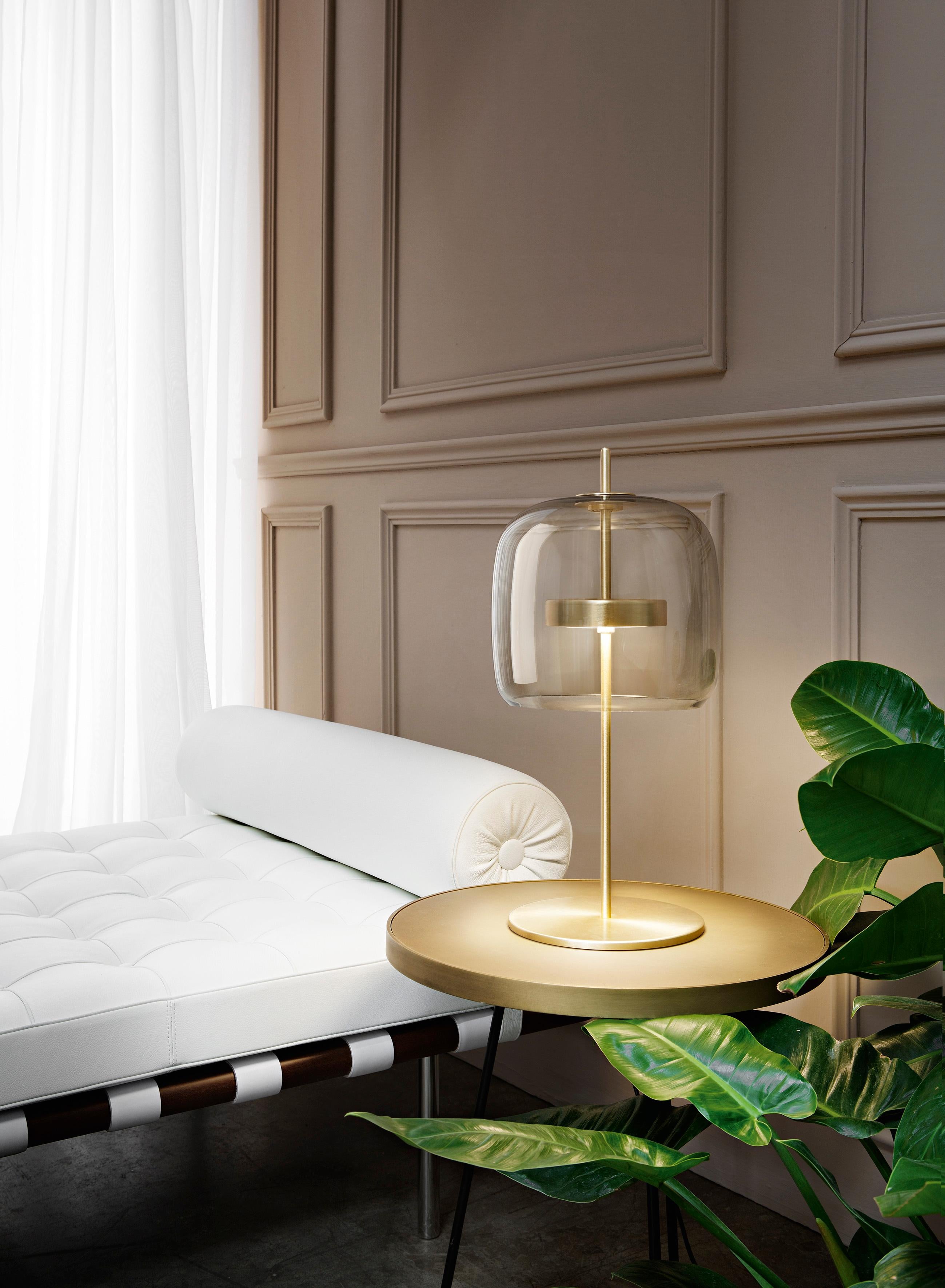 Vistosi Jube Table Lamp in Smoky Transparent Glass And Matt Gold Finish In New Condition For Sale In Mogliano Veneto, Treviso