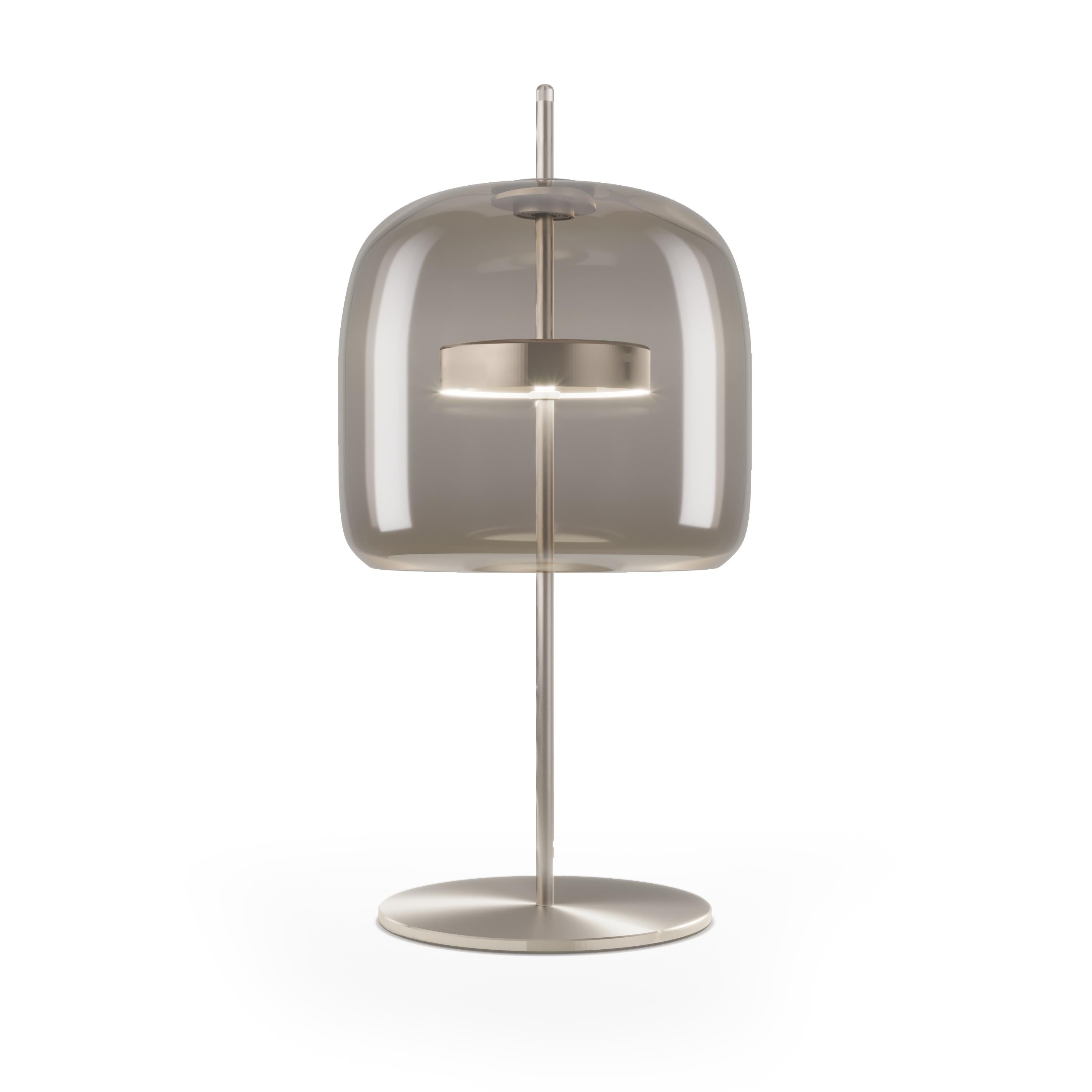 Vistosi-Krüge-Tischlampe aus rauchfarbenem, durchsichtigem Glas und mattem Stahl (Moderne) im Angebot