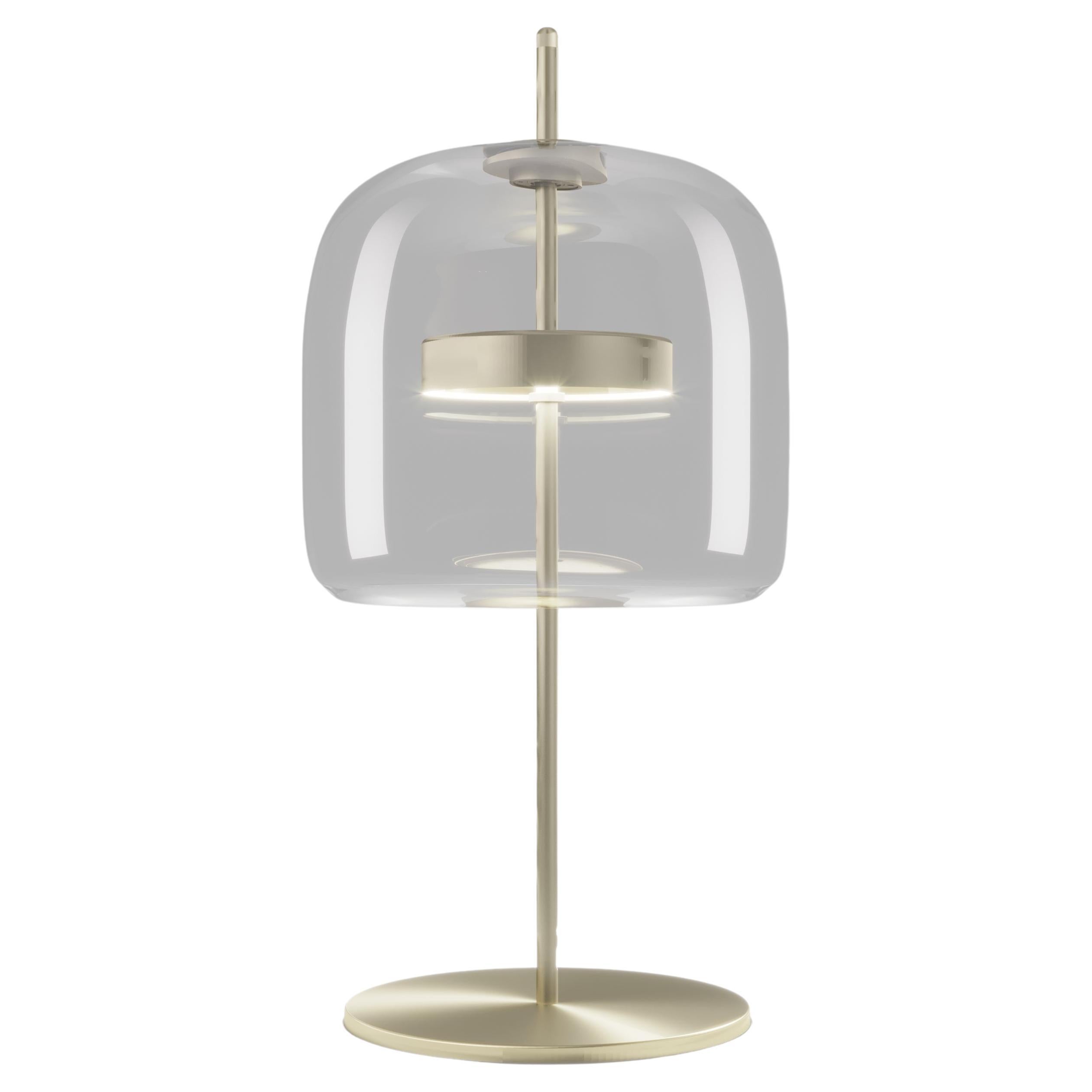 Vistosi Jube Table Lamp in Crystal Transparent Glass And Matt Gold Finish
