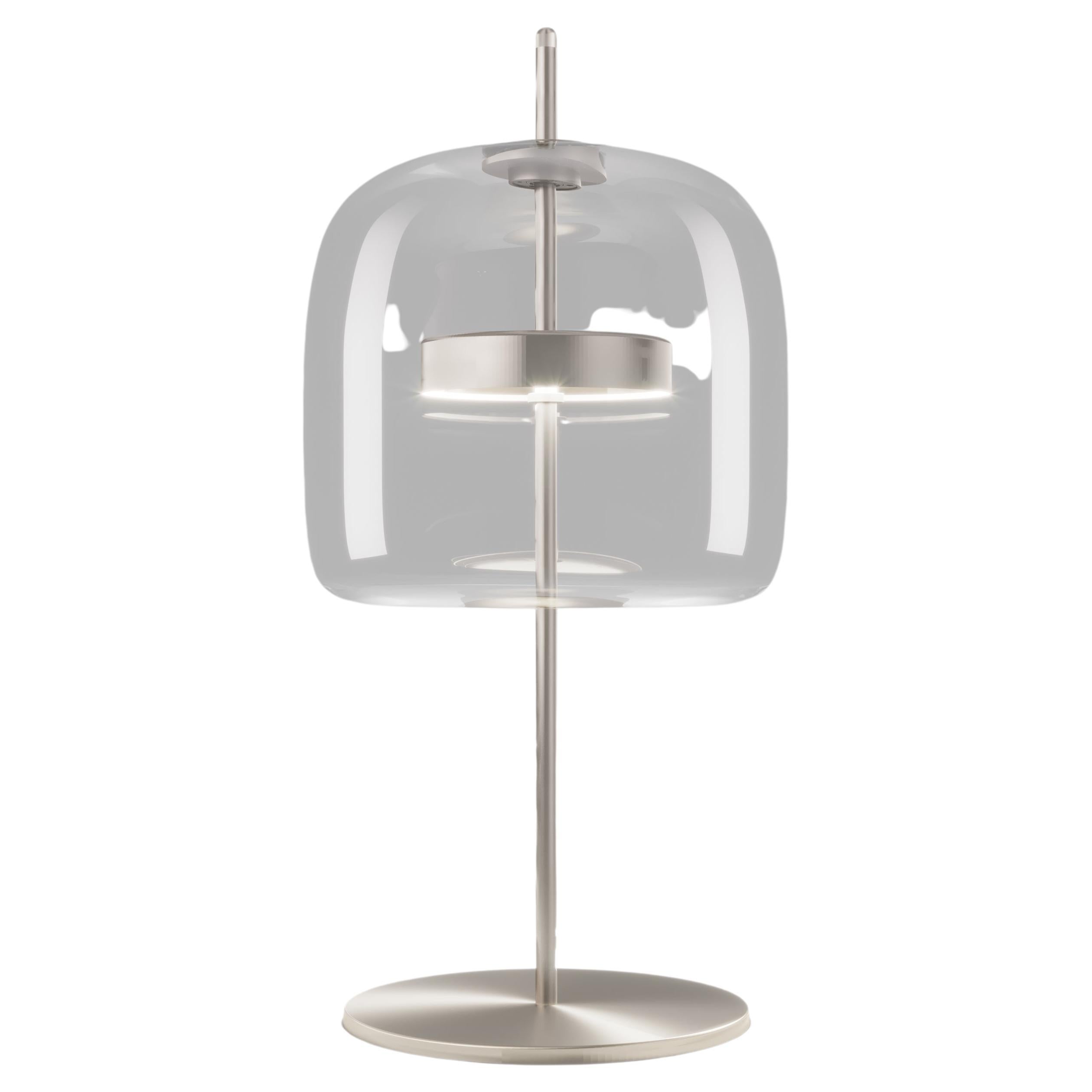 Vistosi Würfel-Tischlampe aus transparentem Kristallglas und mattem Stahlausführung