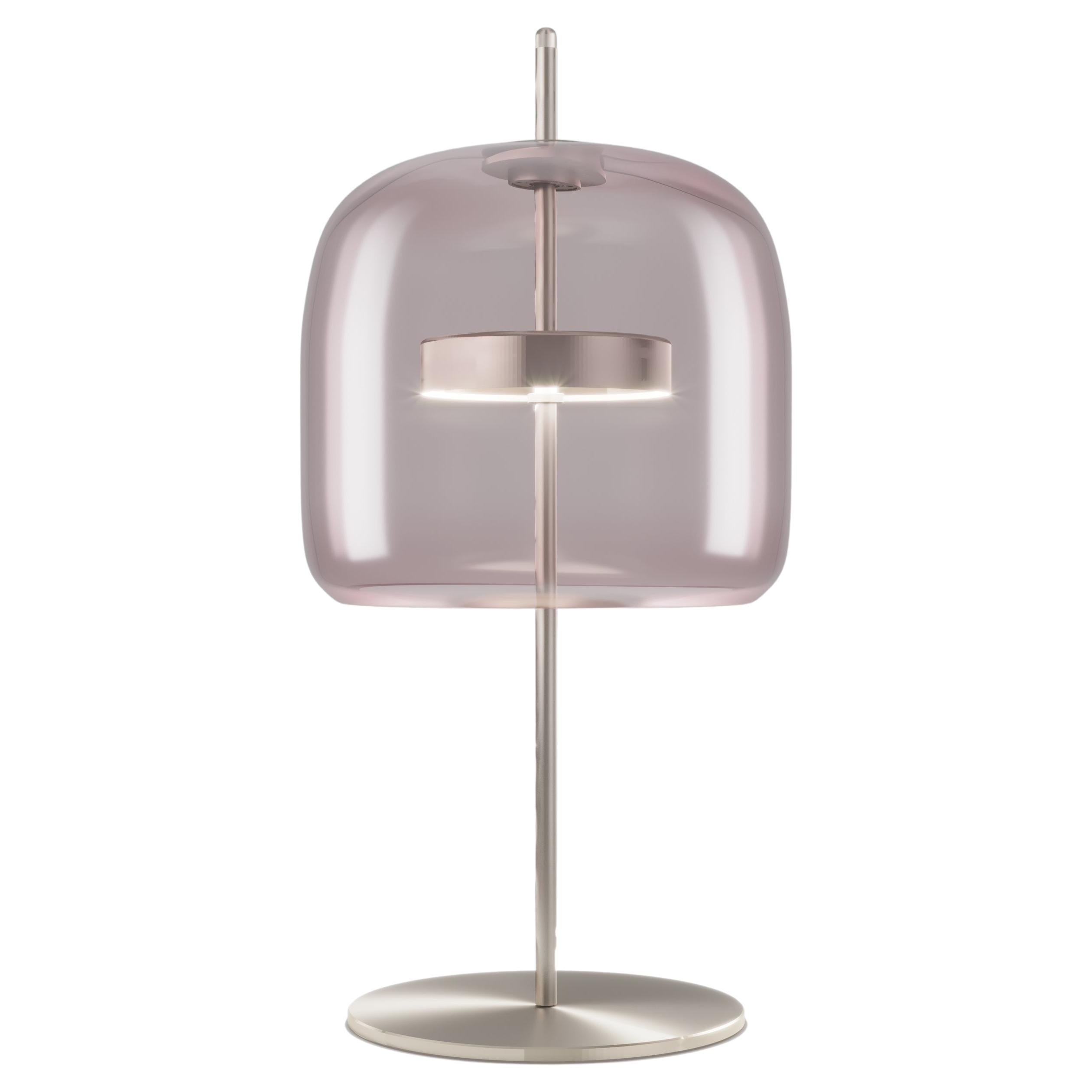 Vistosi Jube Table Lamp in Light Amethyst Transparent Glass & Matt Steel Finish