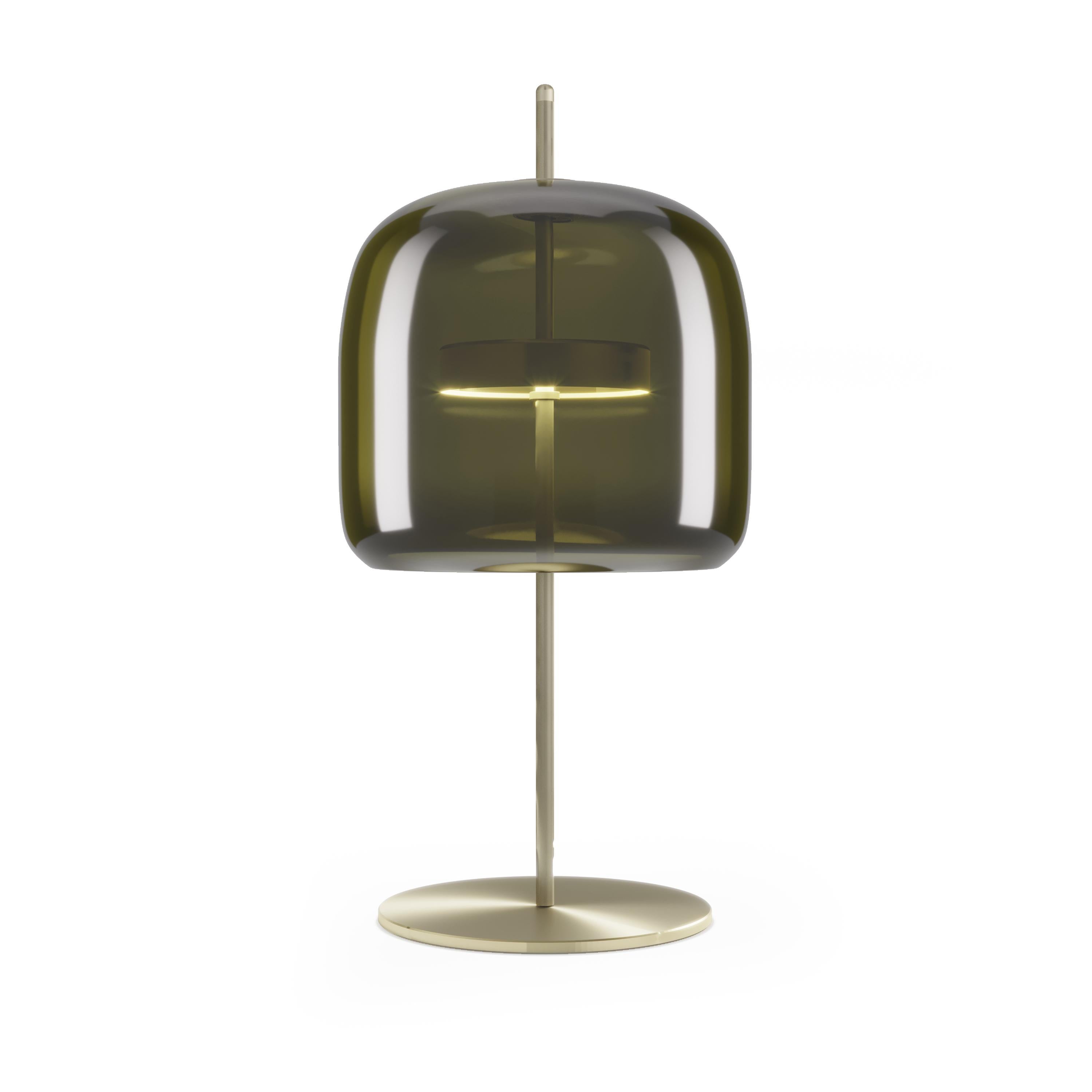 Modern Vistosi Jube Table Lamp in Old Green Transparent Glass And Matt Gold Finish For Sale