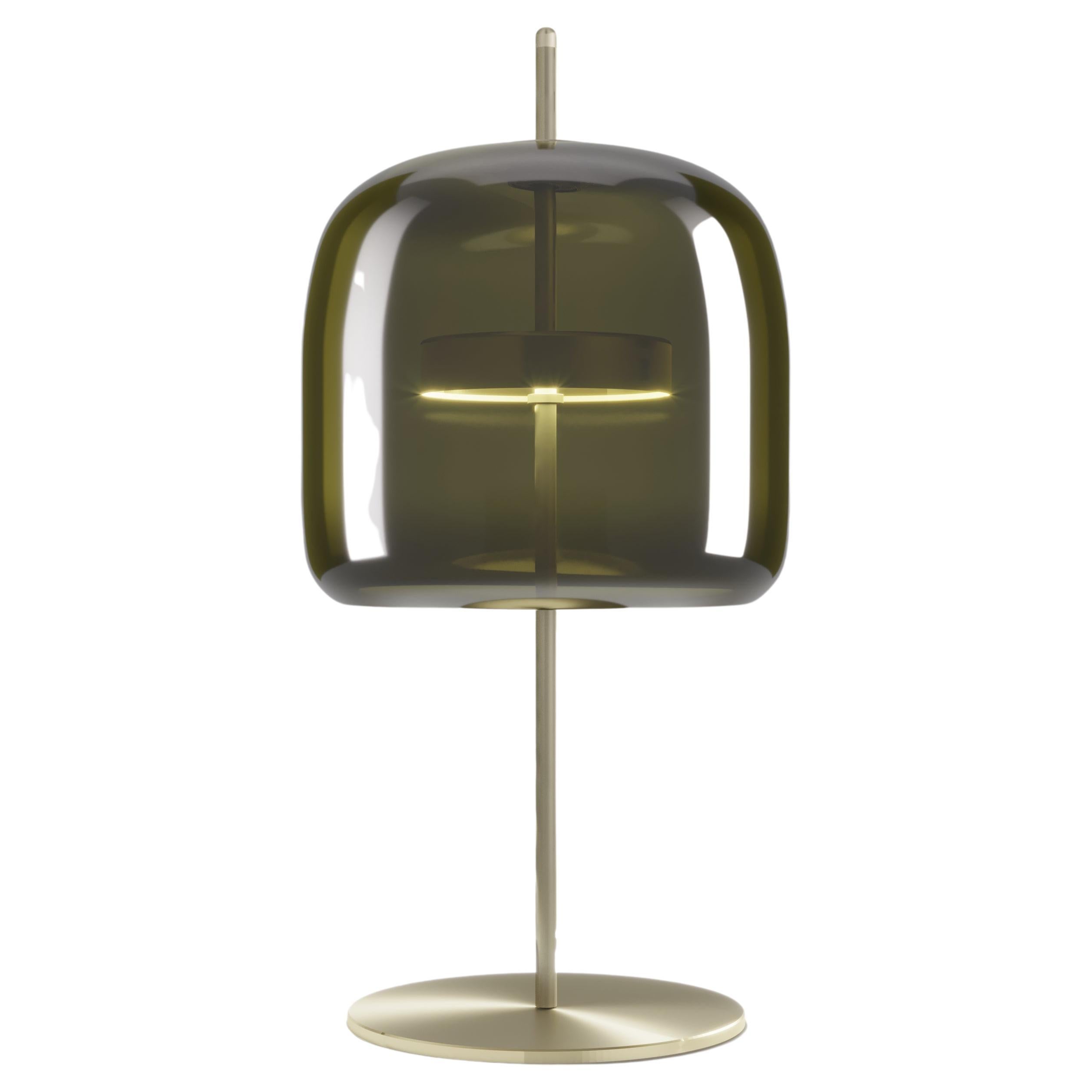 Vistosi Jube Table Lamp P in Old Green Transparent with Matt Gold Finish
