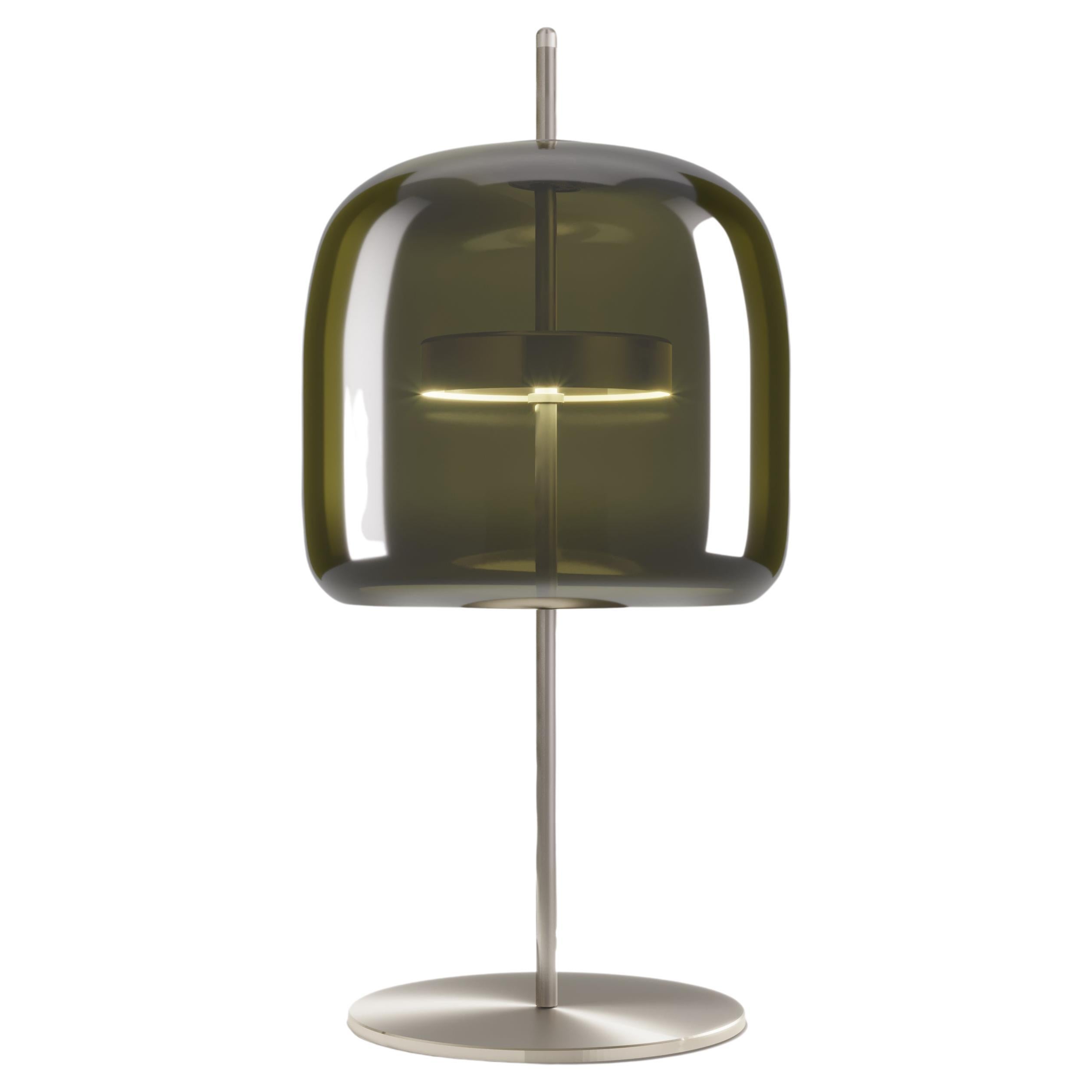 Vistosi Jube Table Lamp in Old Green Transparent Glass And Matt Steel Finish