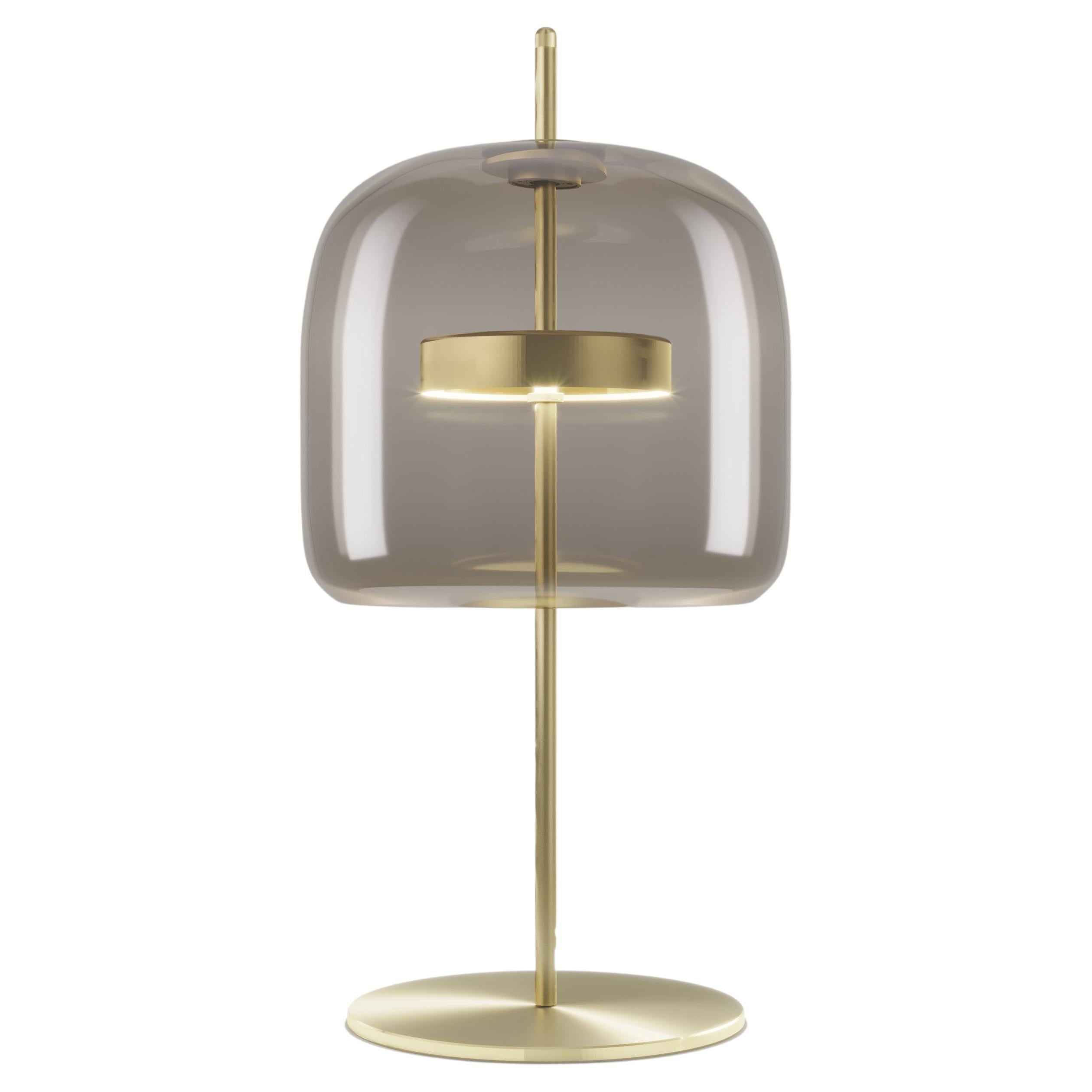 Vistosi Jube Table Lamp in Smoky Transparent Glass And Matt Gold Finish