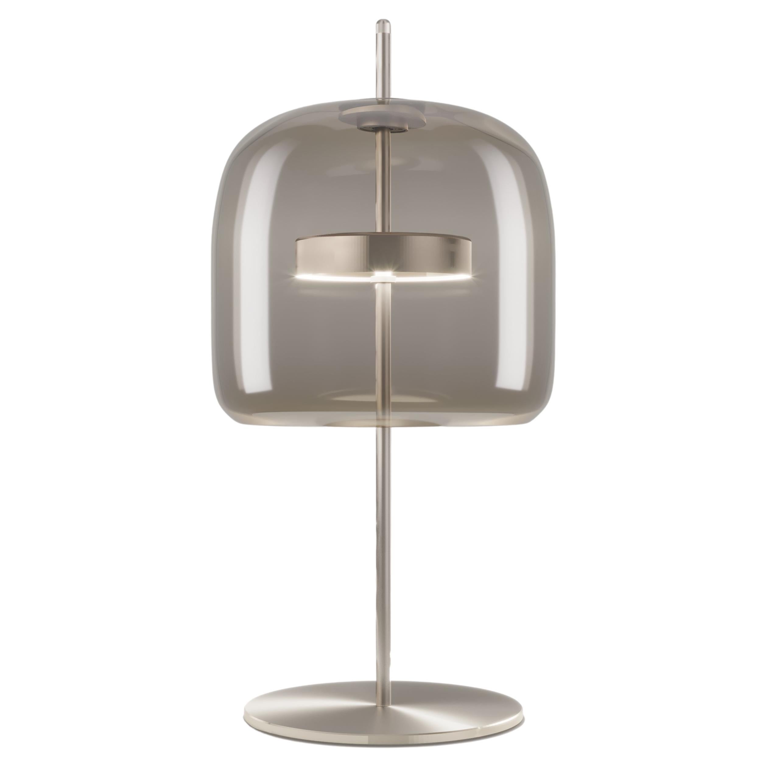 Vistosi-Krüge-Tischlampe aus rauchfarbenem, durchsichtigem Glas und mattem Stahl im Angebot