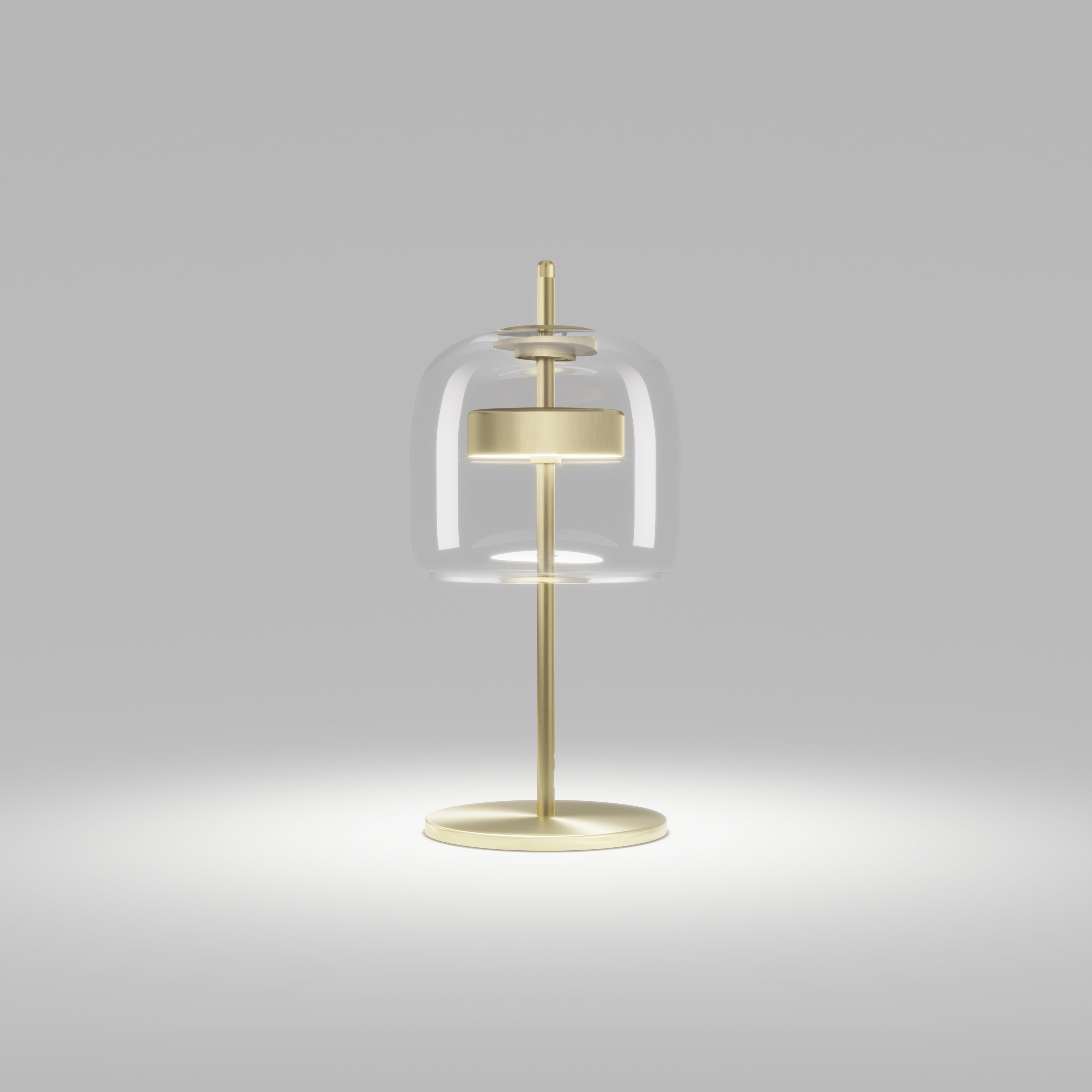 Lampe de bureau Vistosi Jube en verre transparent et finition or mat