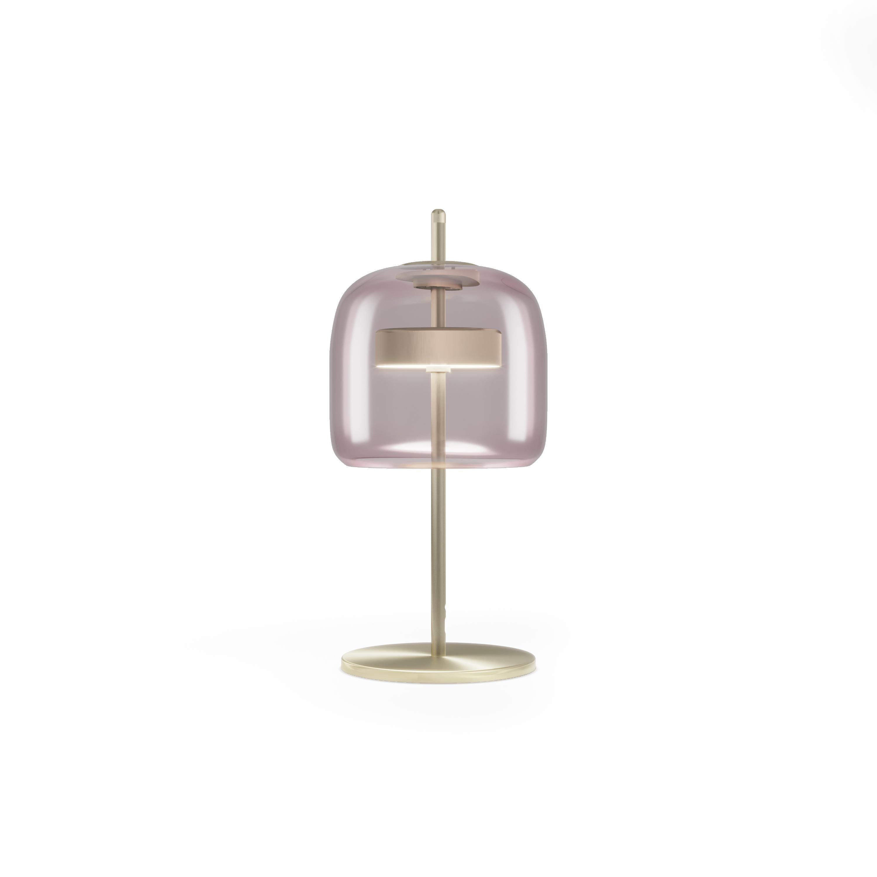 Vistosi-Krüge-Tischlampe aus hellem Amethystglas und mattem Goldausführung (Moderne) im Angebot