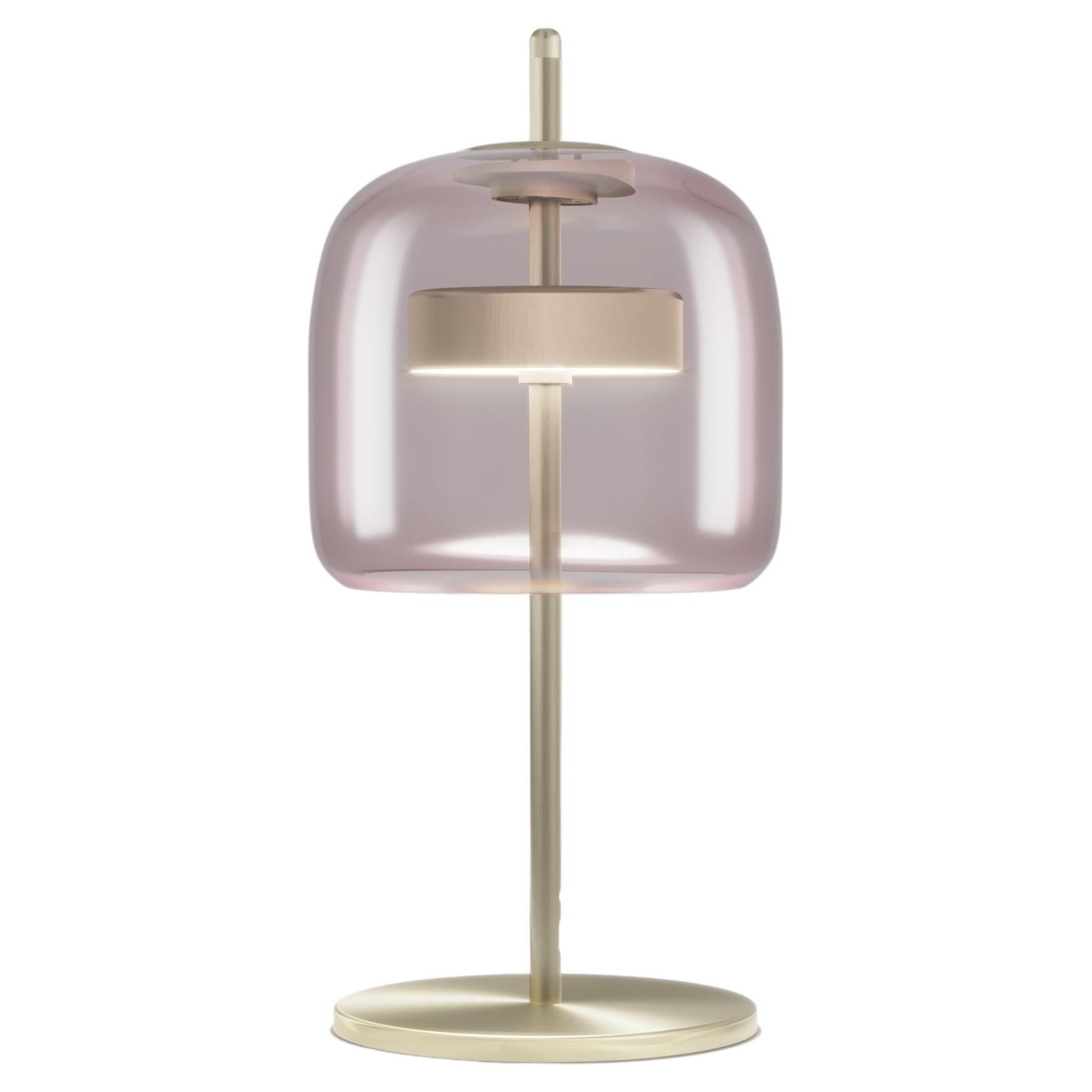 Vistosi Jube Table Lamp in Light Amethyst Transparent Glass And Matt Gold Finish