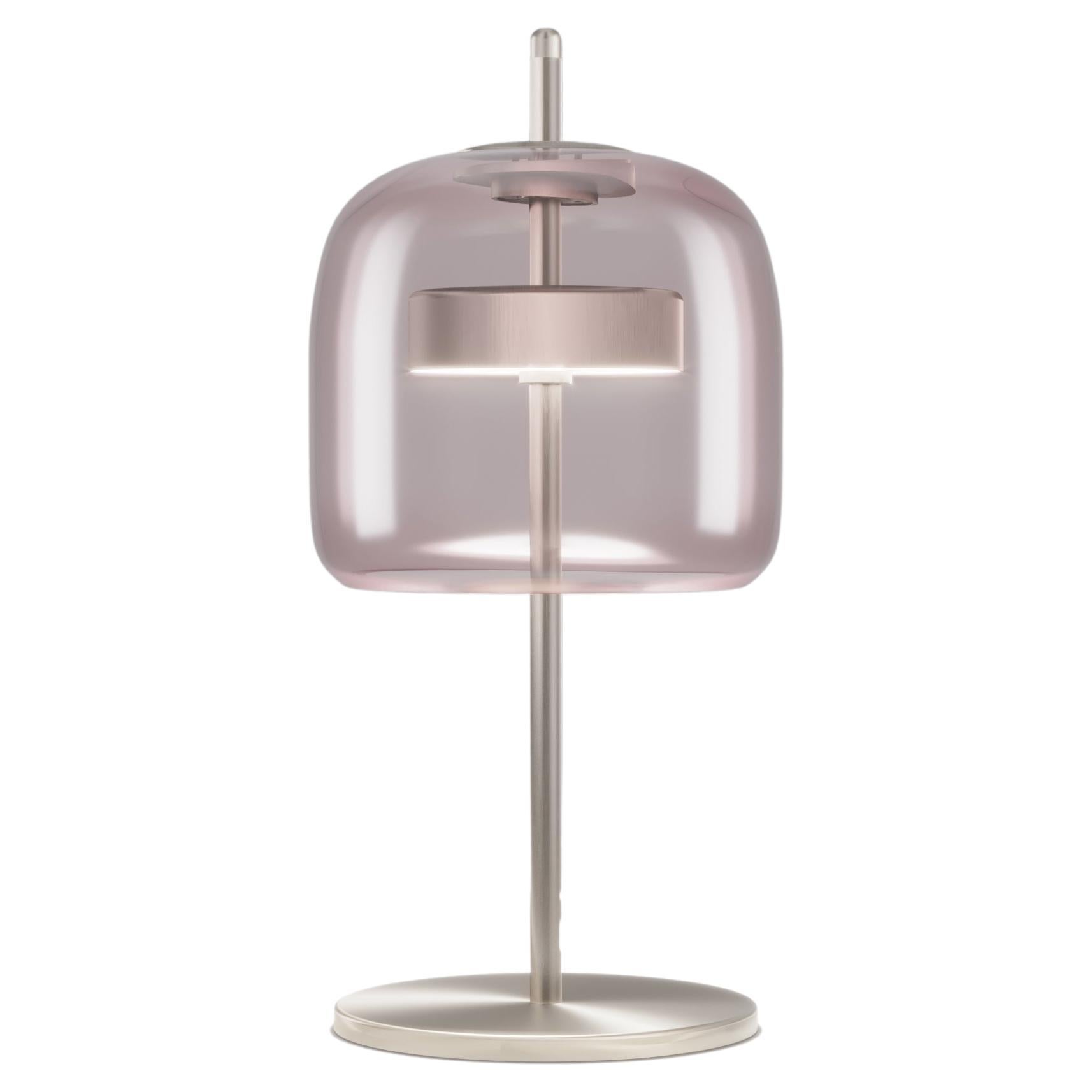 Vistosi-Krüge-Tischlampe aus hellem Amethystglas und mattem Stahlausführung
