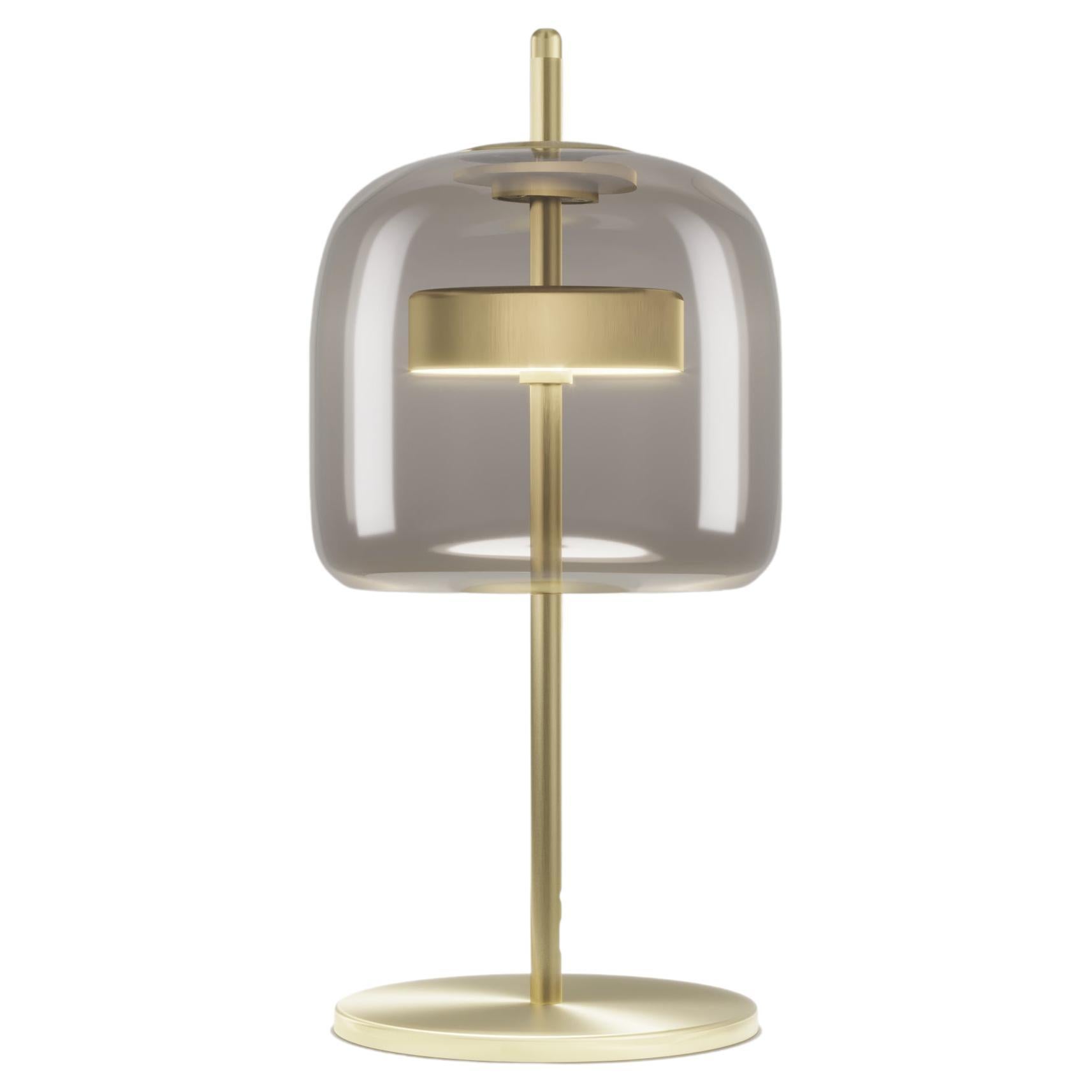 Vistosi Jube Table Lamp in Smoky Transparent Glass And Matt Gold Finish