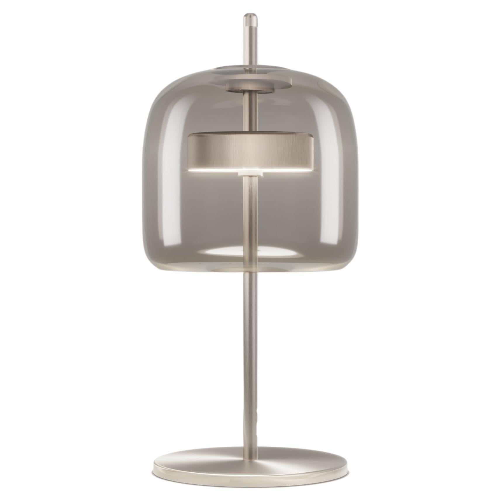 Vistosi Jube Table Lamp in Smoky Transparent Glass And Matt Steel Finish