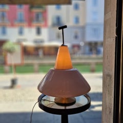 VISTOSI Table Lamp in Pink Glass, Brass, and Metal, 1960, Italy, RO ROAA