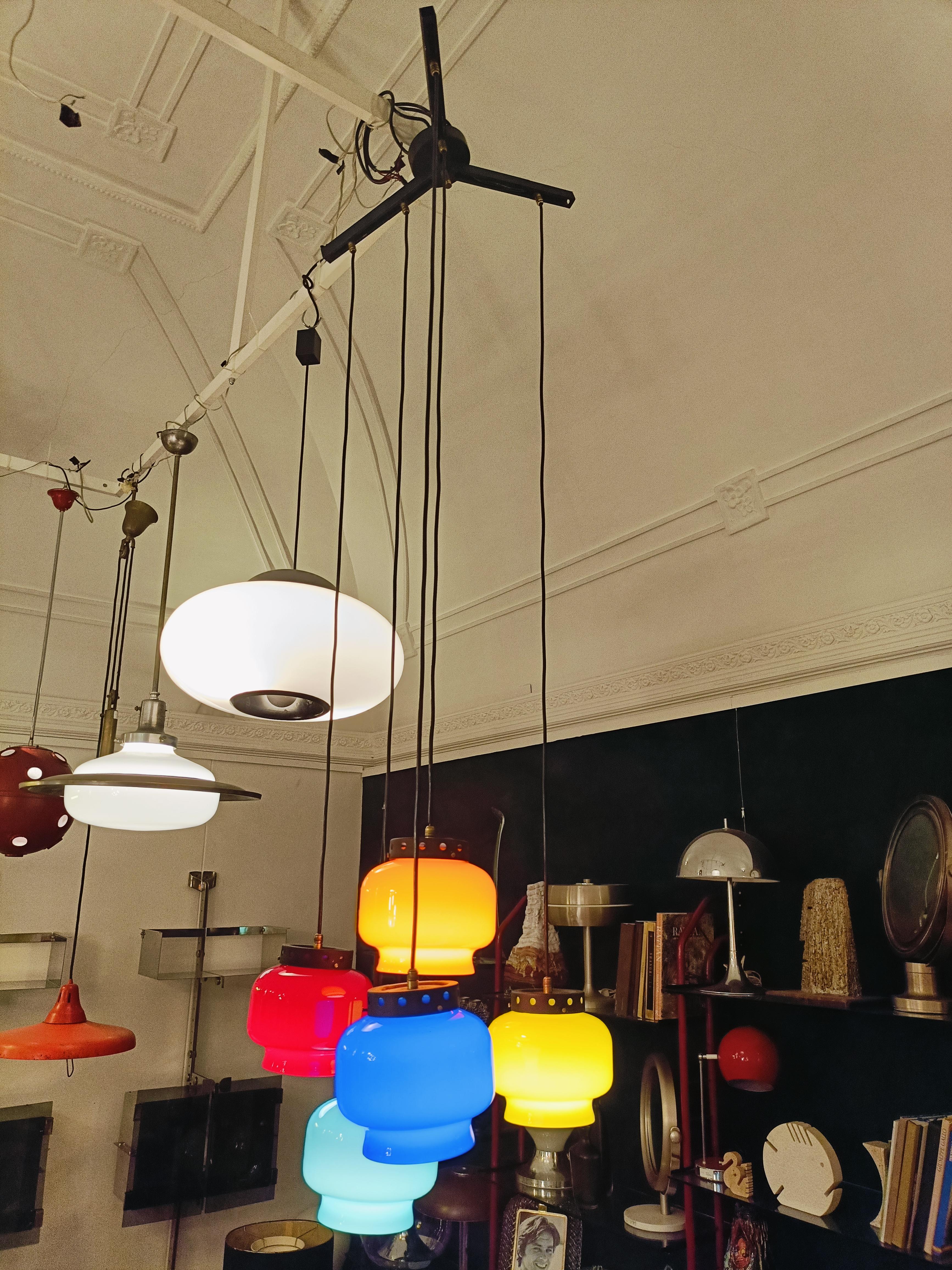 Vistosi Lampadario a Elementi Pendenti in Vetro Colorato, Italia 1960s in vendita 3
