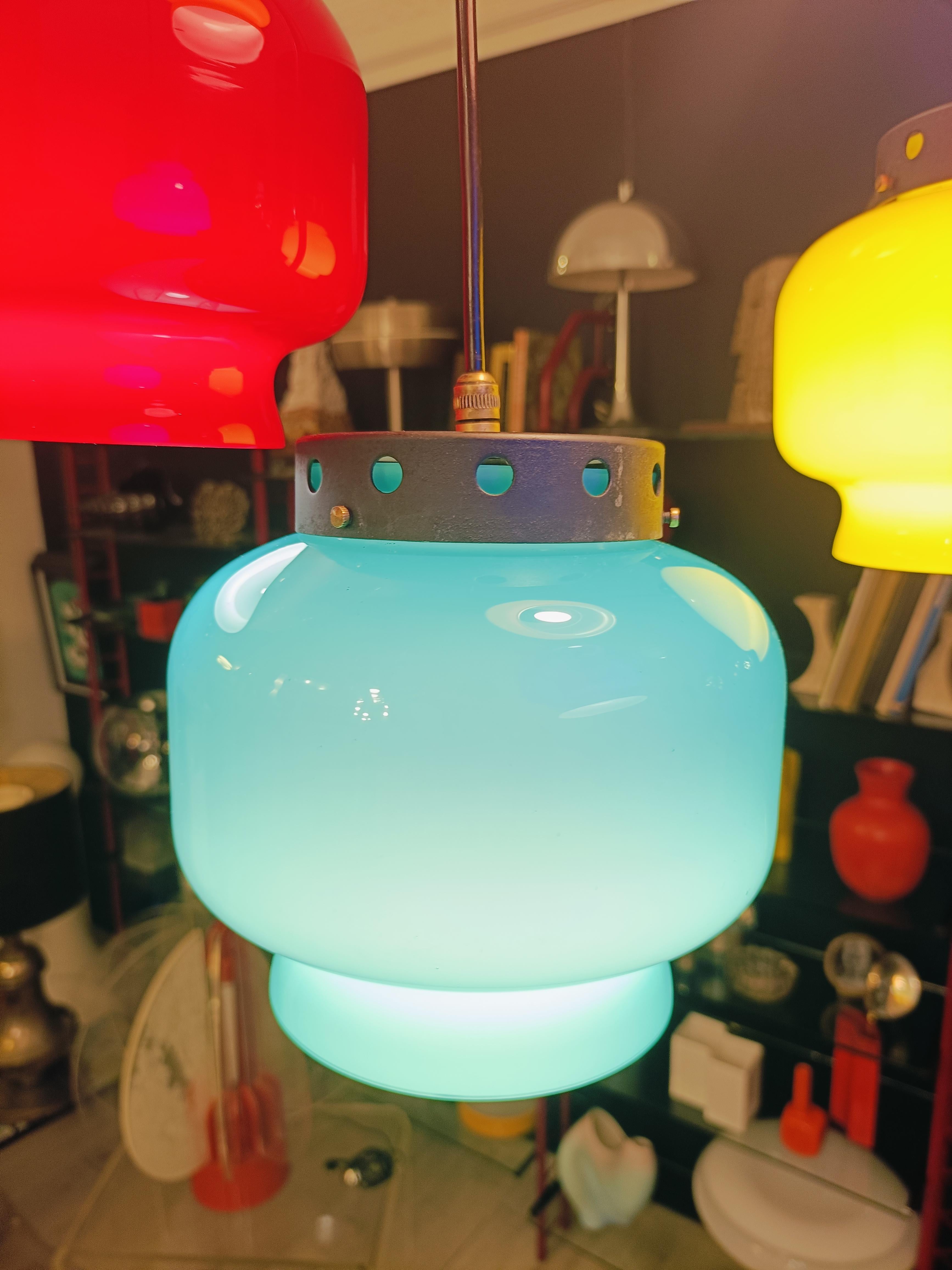 Metallo Vistosi Lampadario a Elementi Pendenti in Vetro Colorato, Italia 1960s in vendita