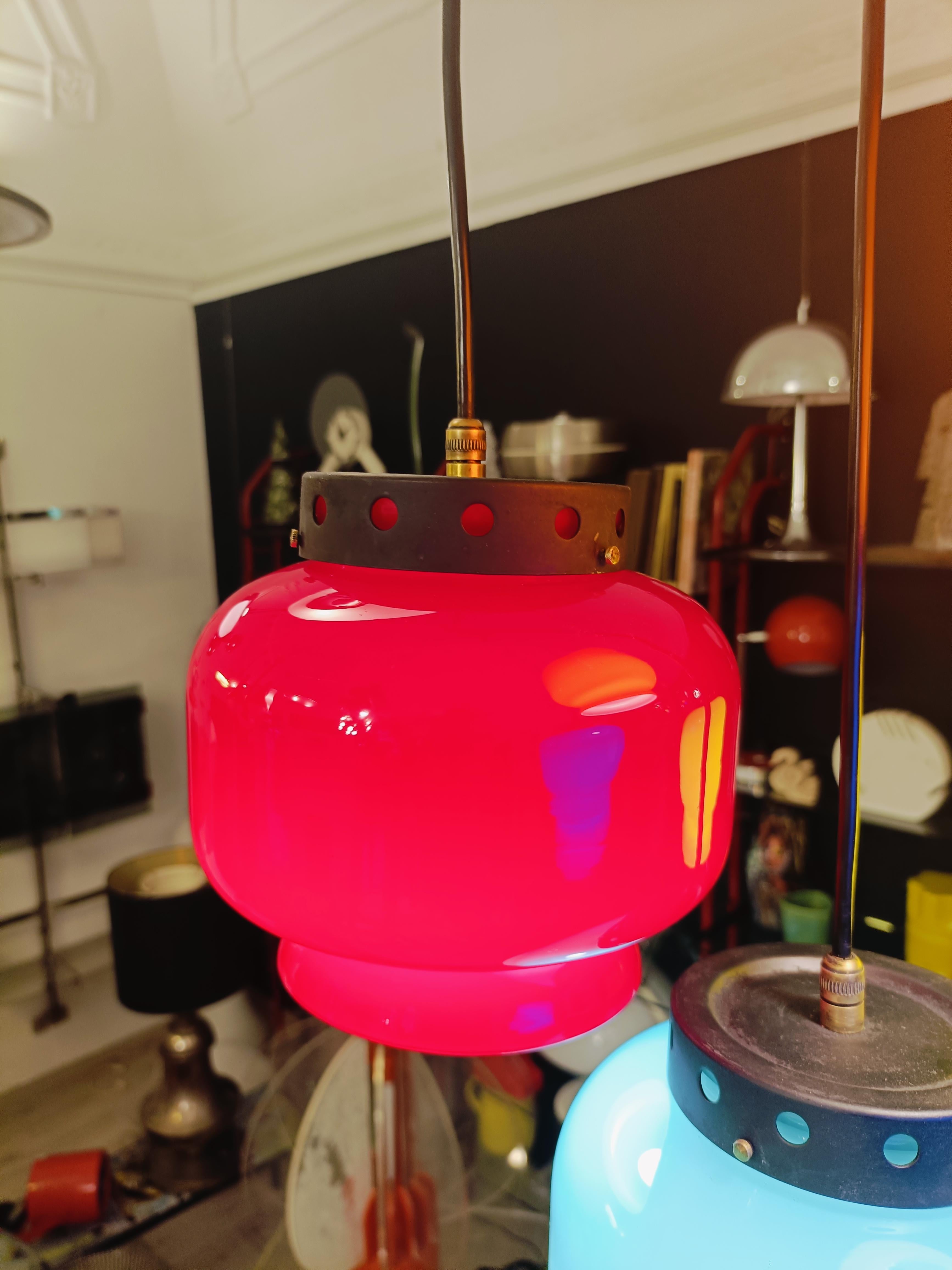 Vistosi Lampadario a Elementi Pendenti in Vetro Colorato, Italia 1960s in vendita 1