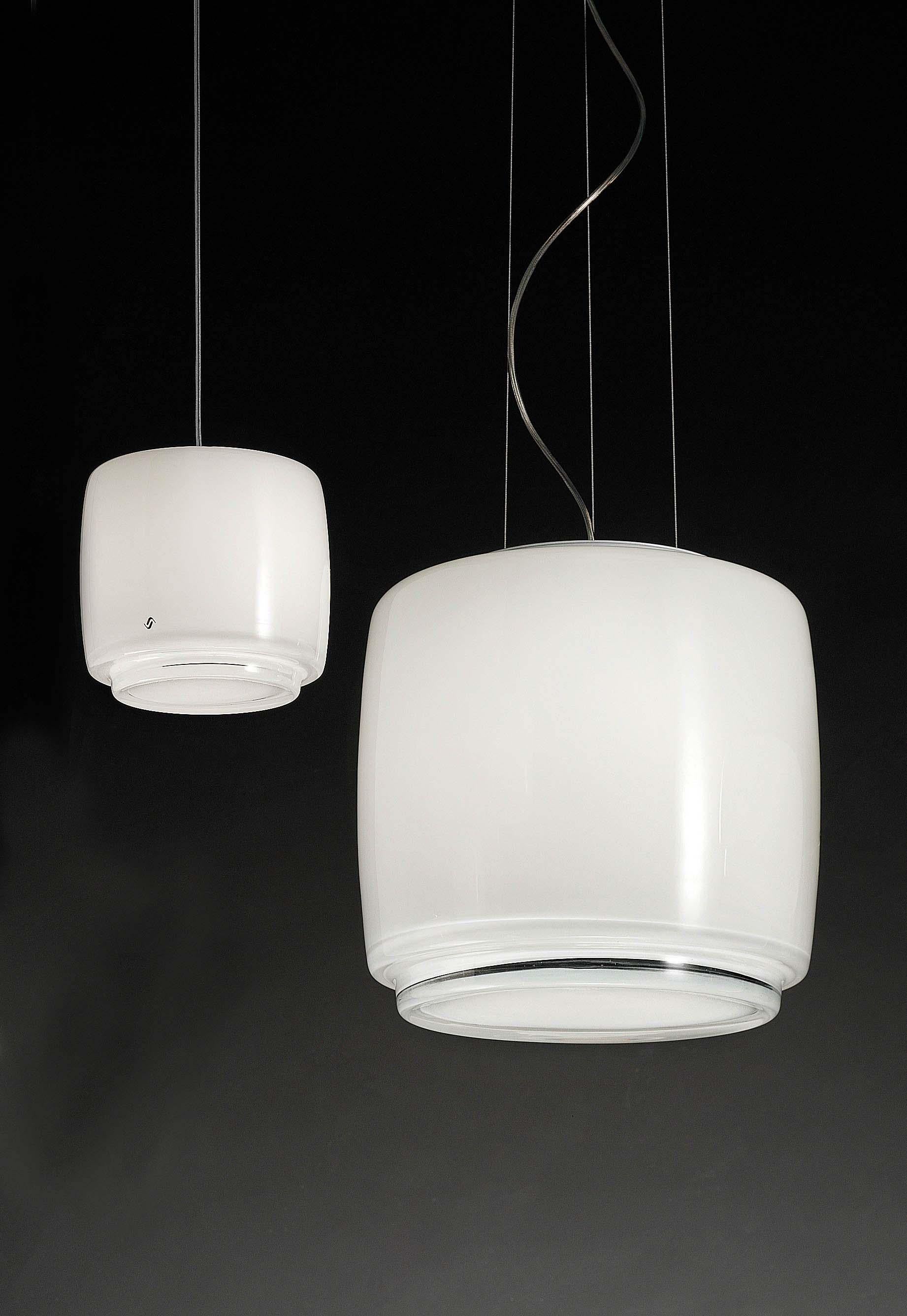 Italian Vistosi Large Bot Suspension Light in White Glass For Sale