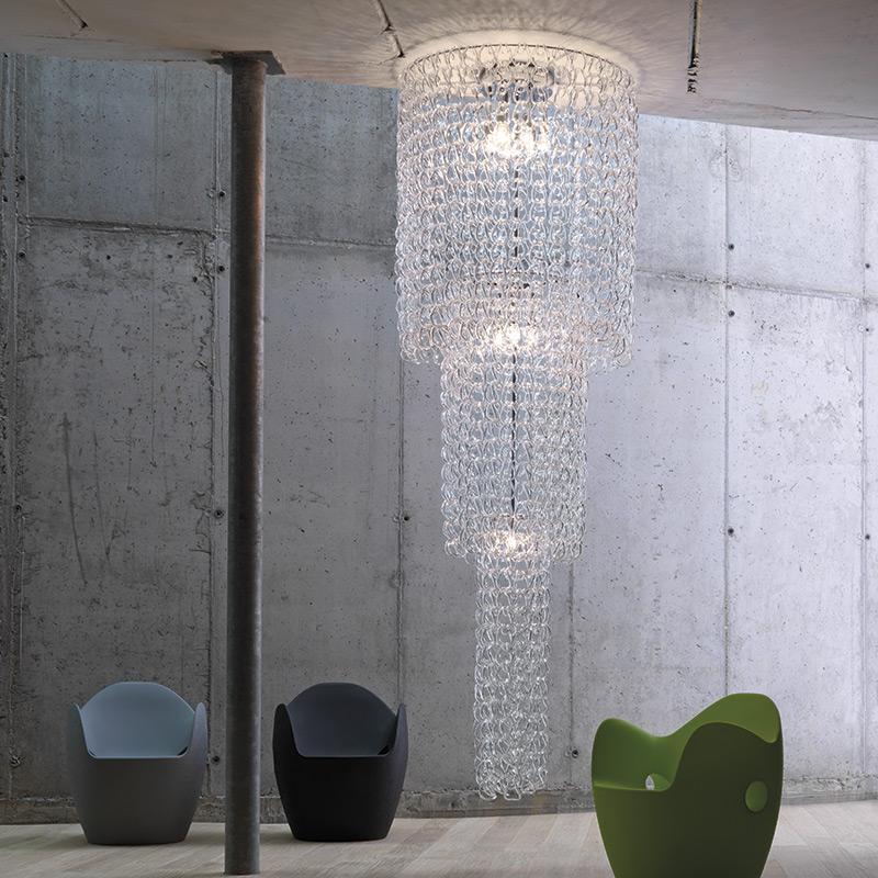 Modern Vistosi Large Giogali PL CA1 Chandelier in Crystal & Chrome by Angelo Mangiarott For Sale