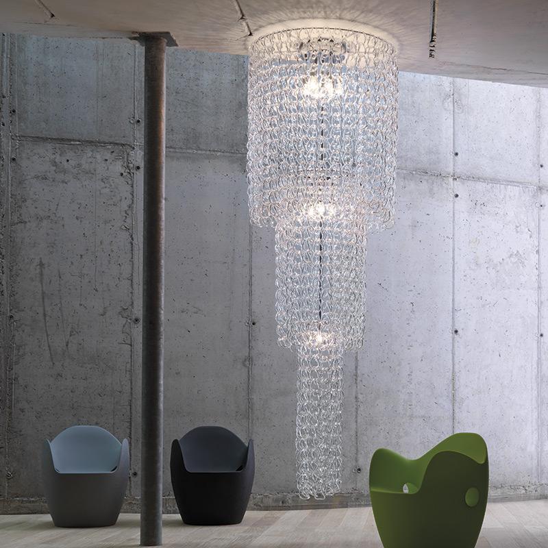 Vistosi Gran Lámpara Giogali PL CA1 de Cristal y Cromo by Angelo Mangiarott Moderno en venta