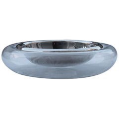 Vistosi Large Round Bowl Rounded Glass with Central Silver Plated 1975