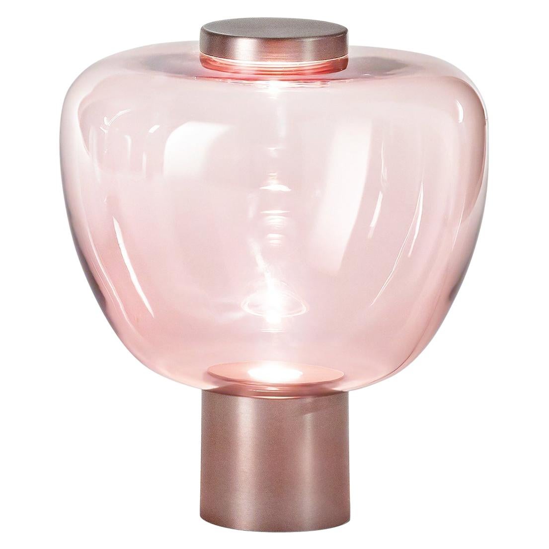 En vente : Pink (Light Amethyst and Transparent) Vistosi LED Riflesso LT 3 lampe de table avec base en cuivre par Chiaramonte