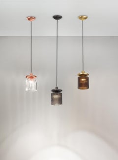 Vistosi LED Tread Single Suspension Light Murano Blown Glass & Matte Gold Frame