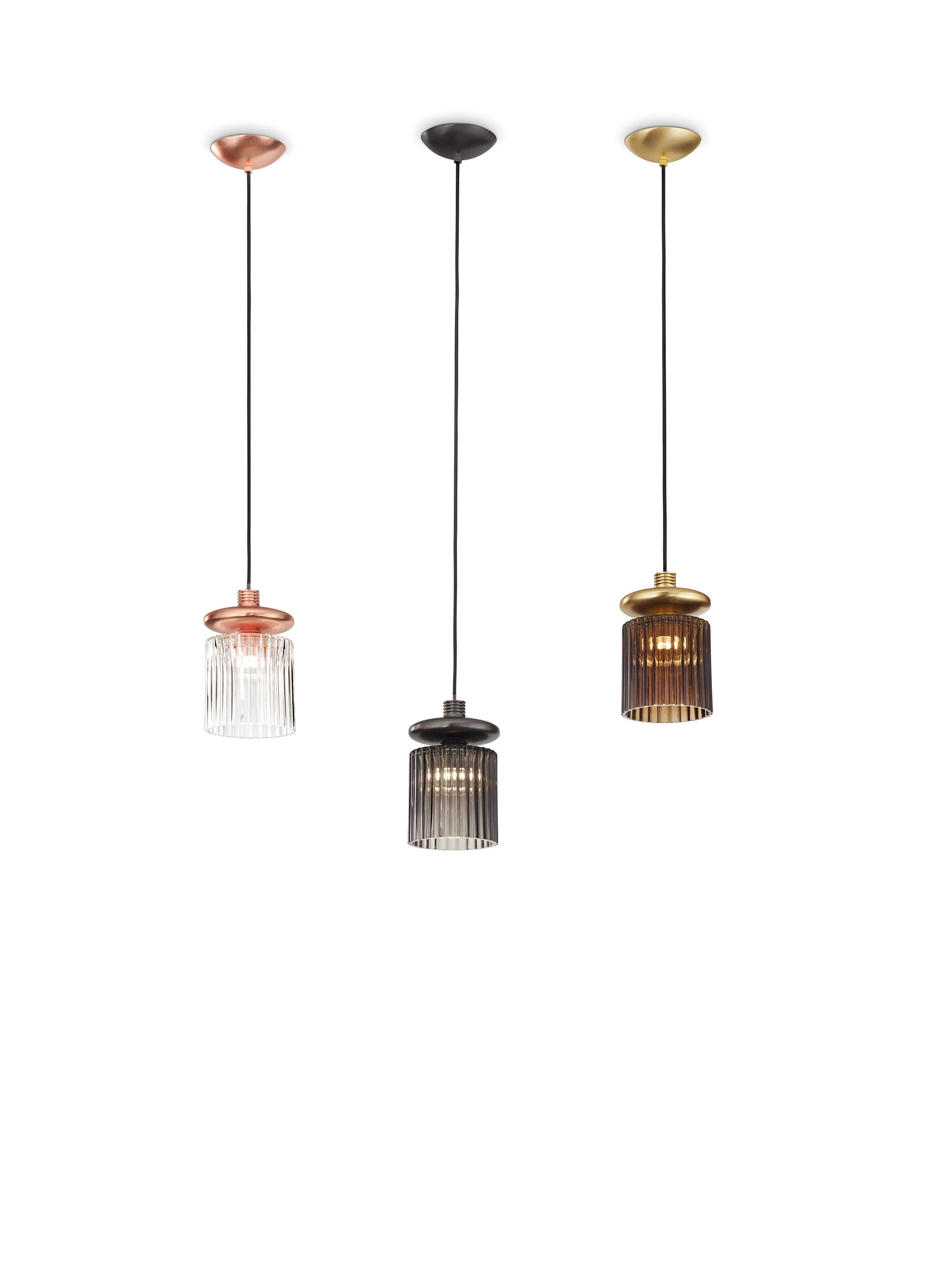 Vistosi Lámpara LED de Suspensión Sencilla Vidrio Soplado de Murano y Marco Dorado Mate Moderno en venta