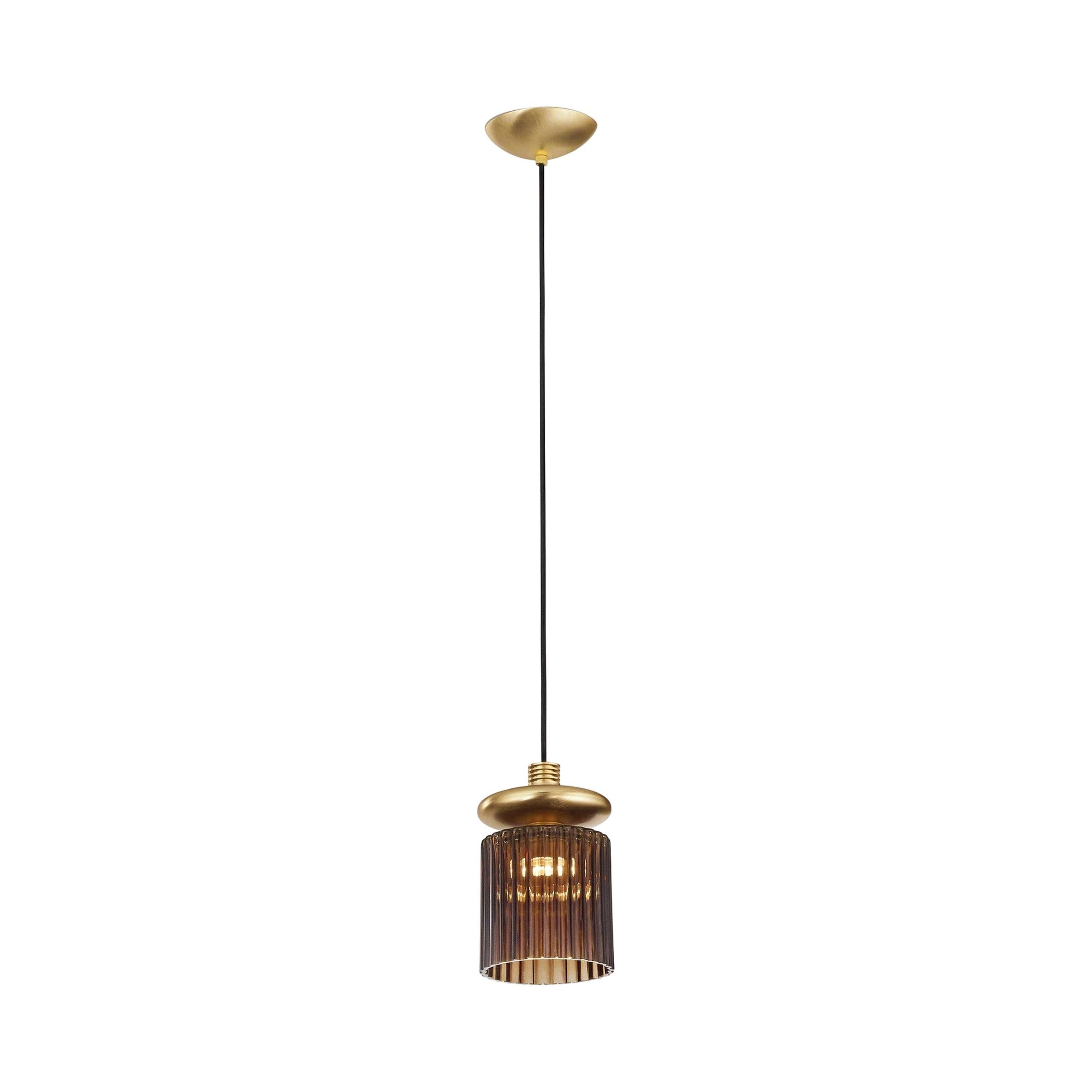 For Sale: Brown (Burned Earth and Transparent) Vistosi LED Tread Single Suspension Light Murano Blown Glass & Matte Gold Frame