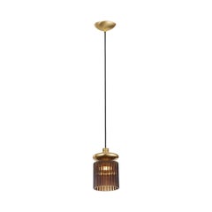 Vintage Vistosi LED Tread Single Suspension Light Murano Blown Glass & Matte Gold Frame