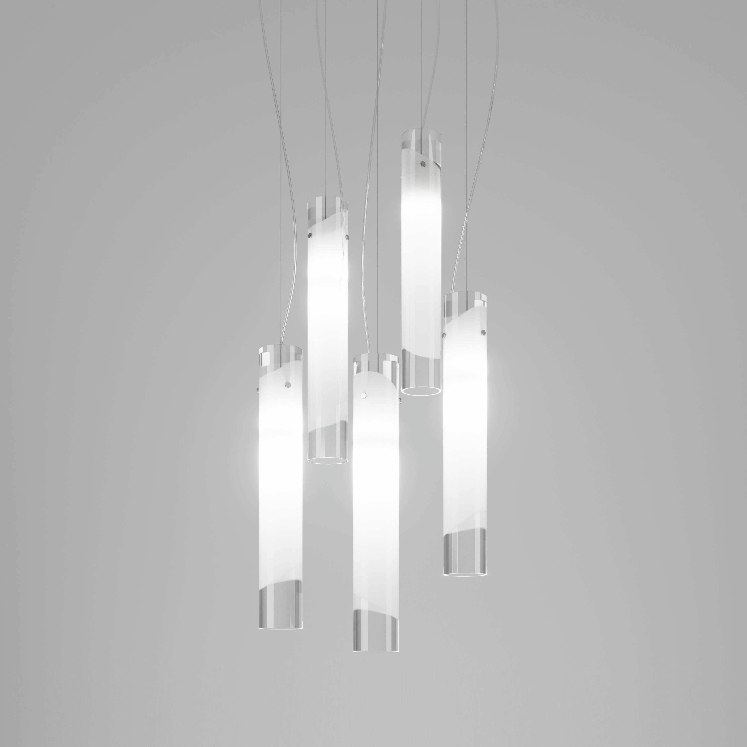 Modern Vistosi Lio Pendant Light in Crystal And White For Sale