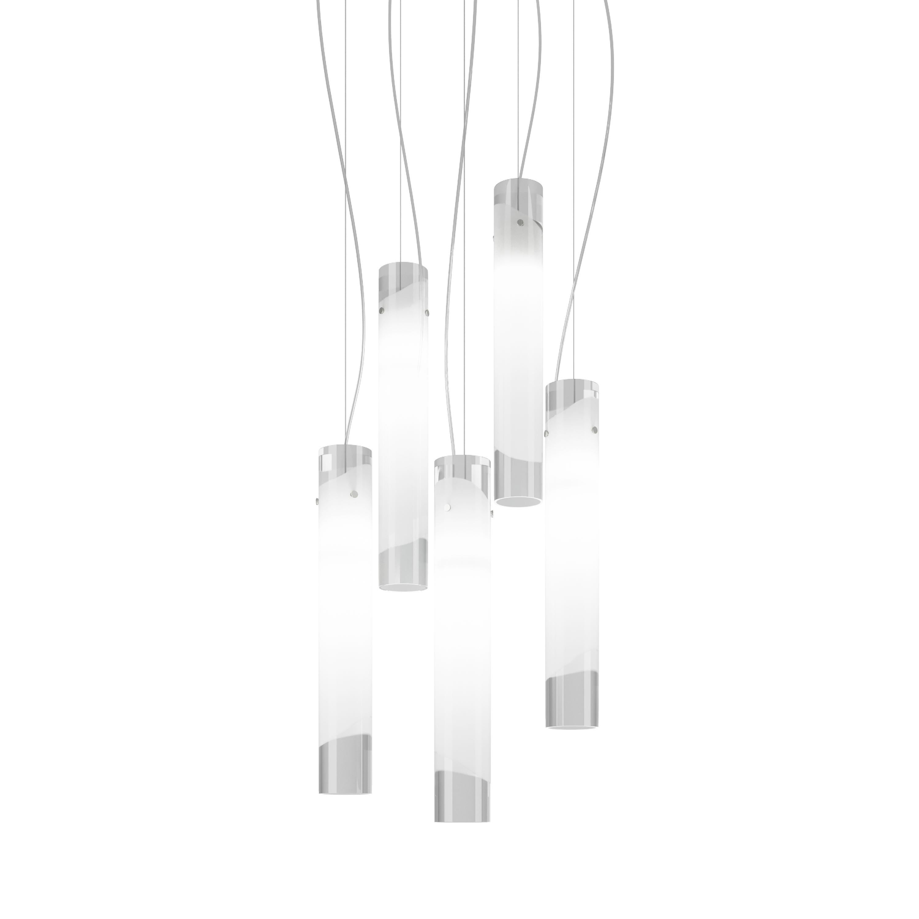 Italian Vistosi Lio Pendant Light in Crystal And White For Sale
