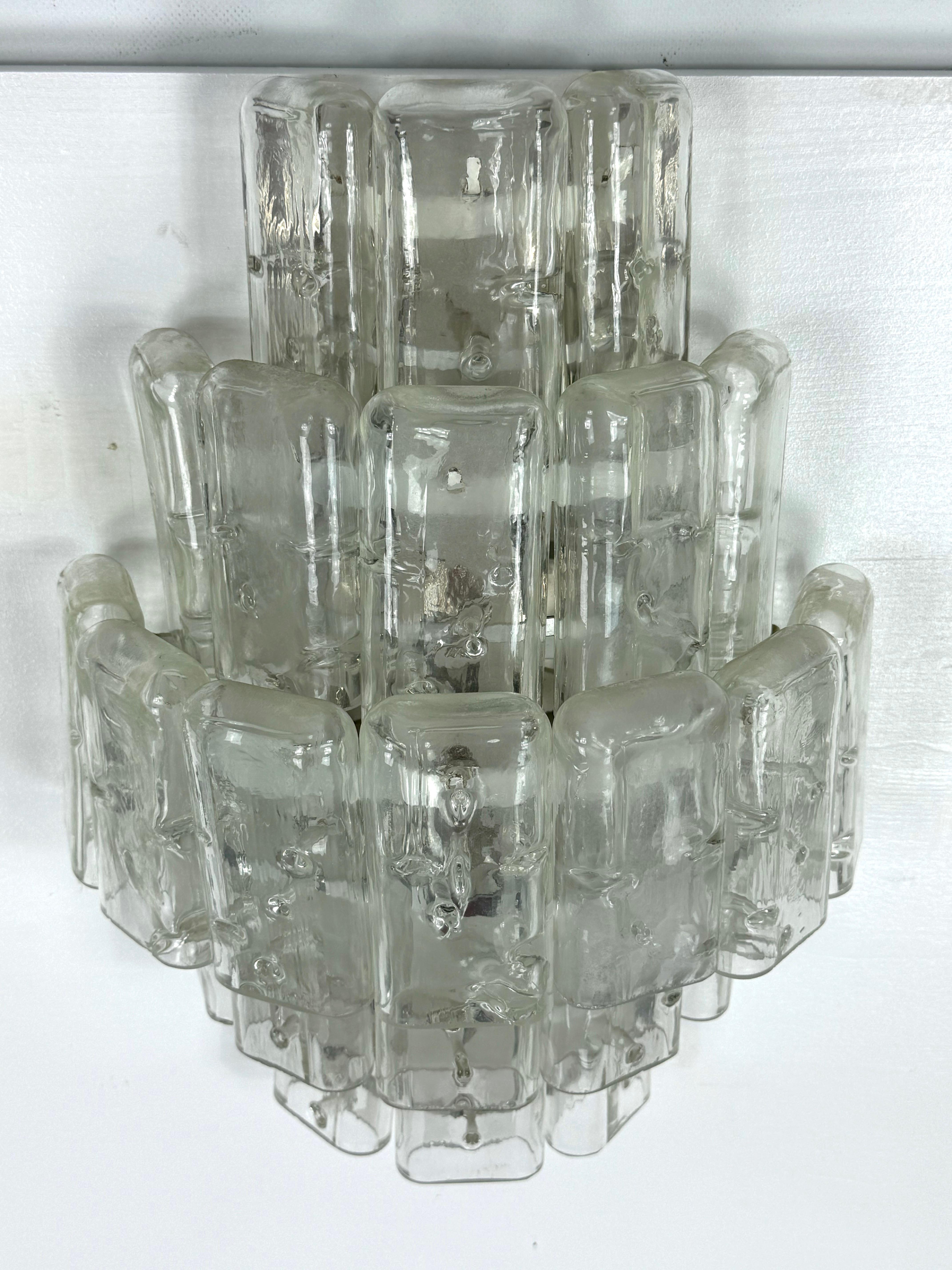 Manière Murano, paire d'appliques XL en verre clair de Murano. Italie 1970 en vente 3