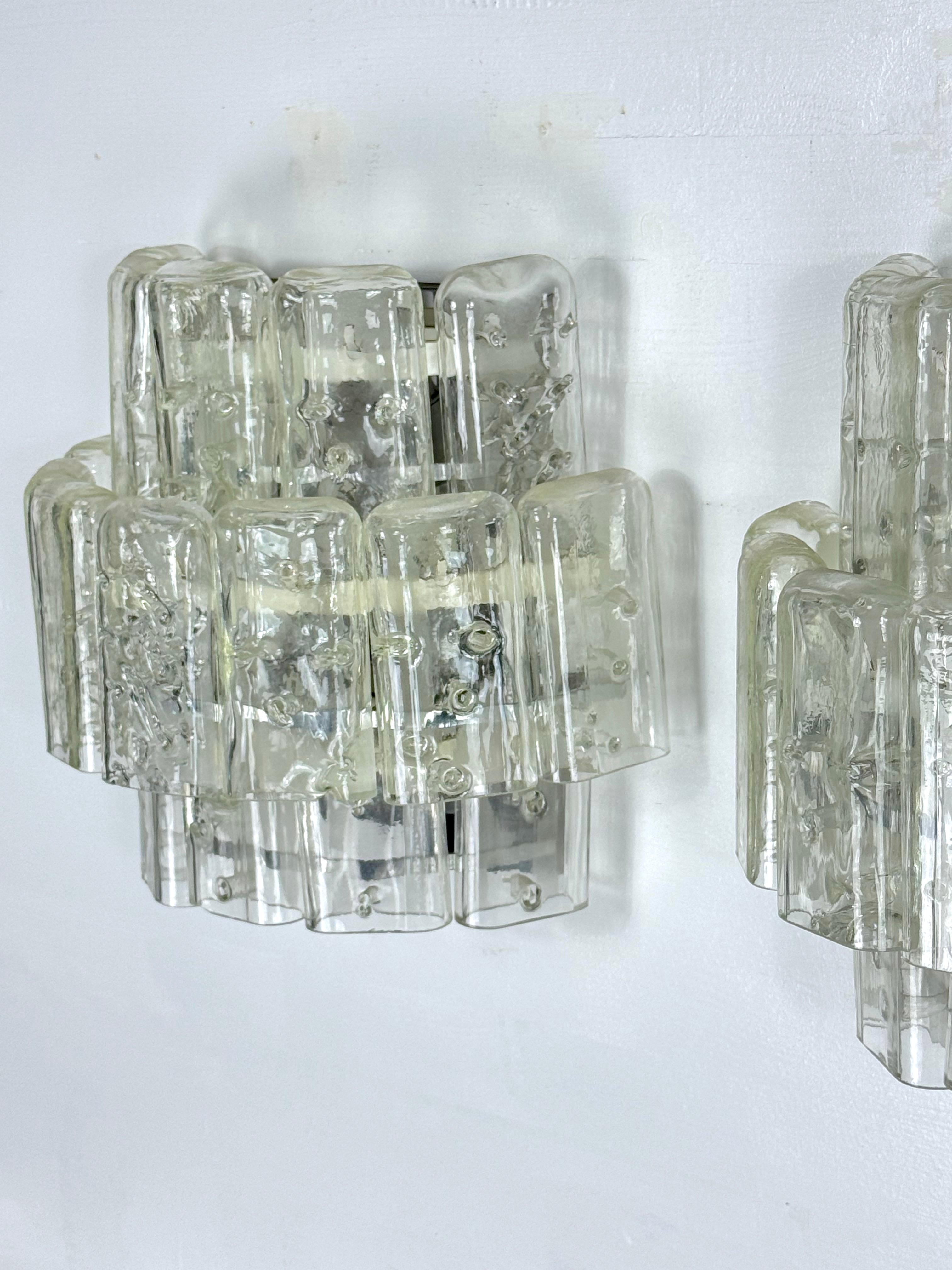 Vistosi, set di quattro grandi appliques in vetro di Murano trasparente. Italy 197 in vendita 3