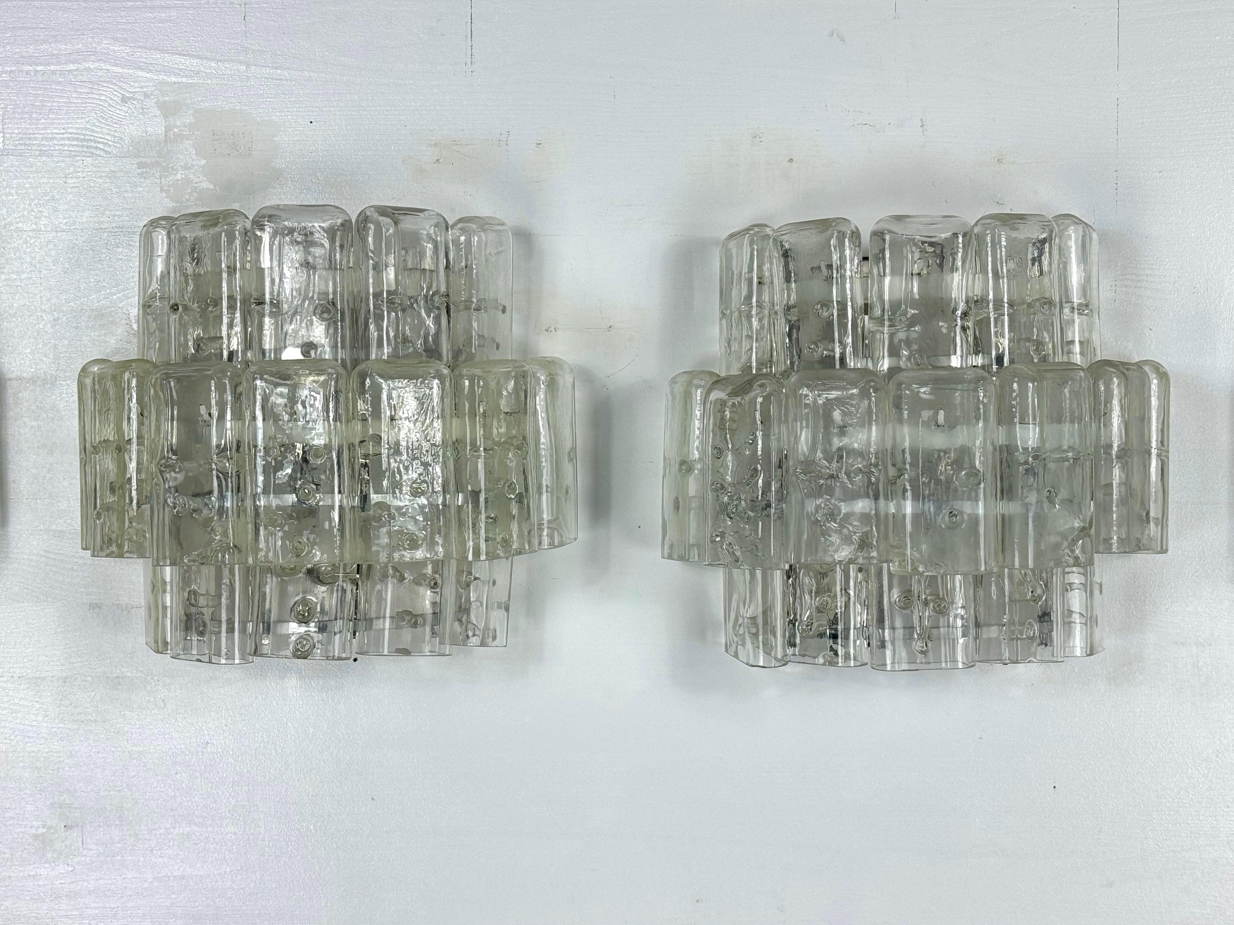 Vistosi, set di quattro grandi appliques in vetro di Murano trasparente. Italy 197 in vendita 5
