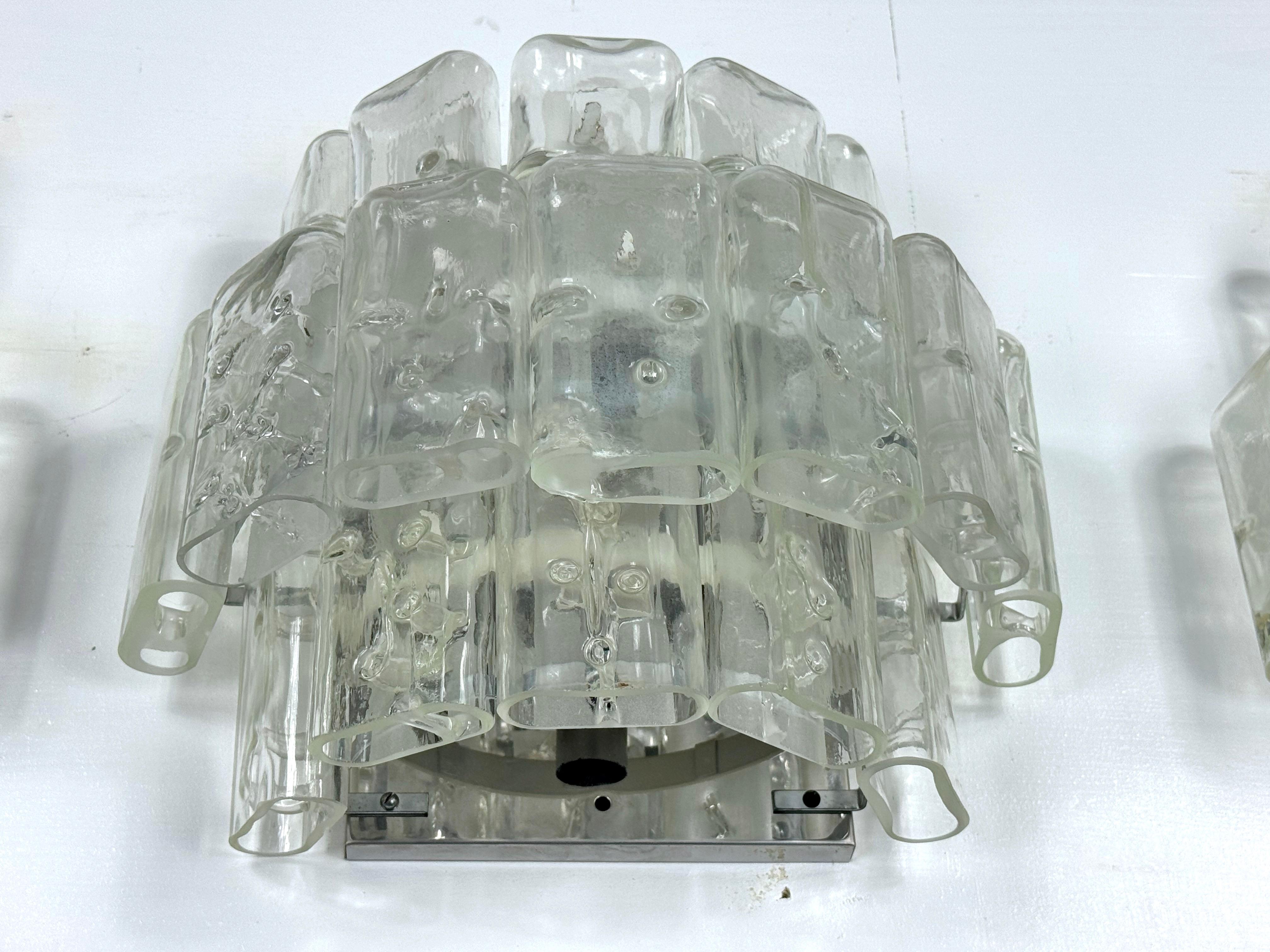 Vistosi, set di quattro grandi appliques in vetro di Murano trasparente. Italy 197 in vendita 7